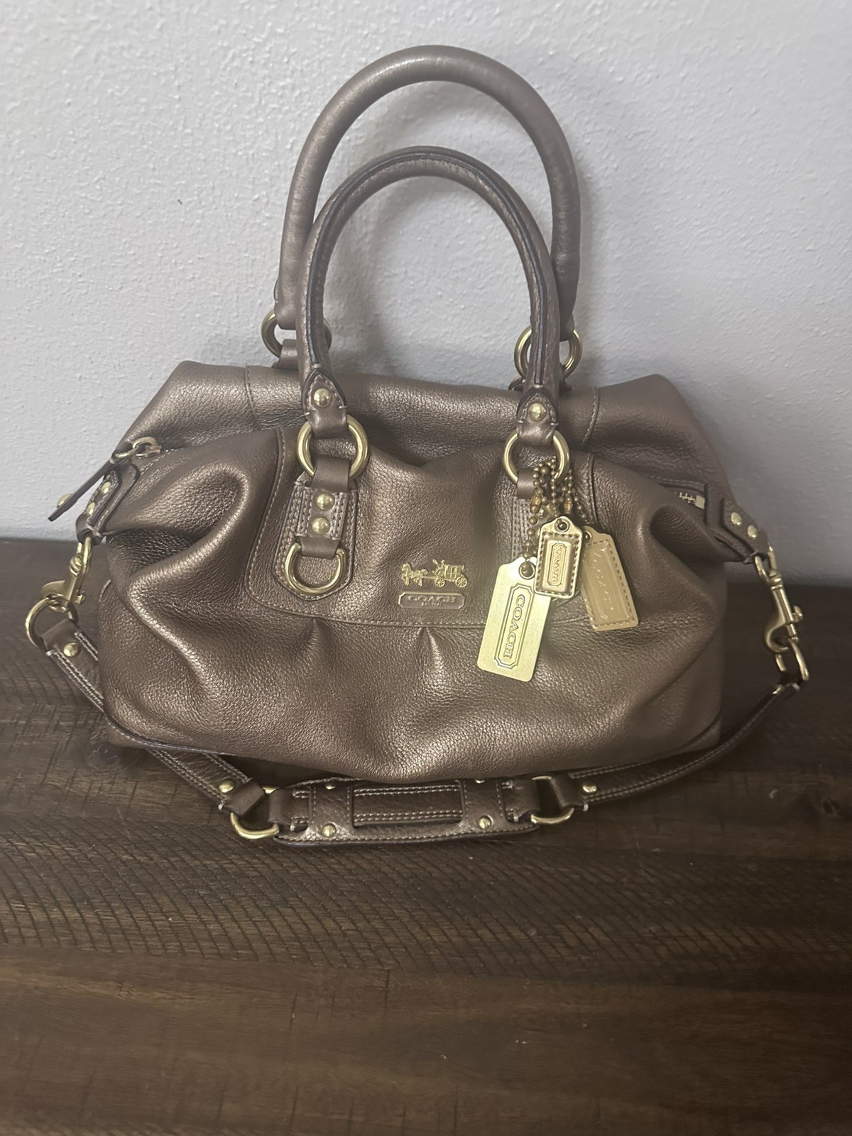 COACH Leather Madison Sabrina Satchel 12937 Gold Metallic Handbag & wristlet
