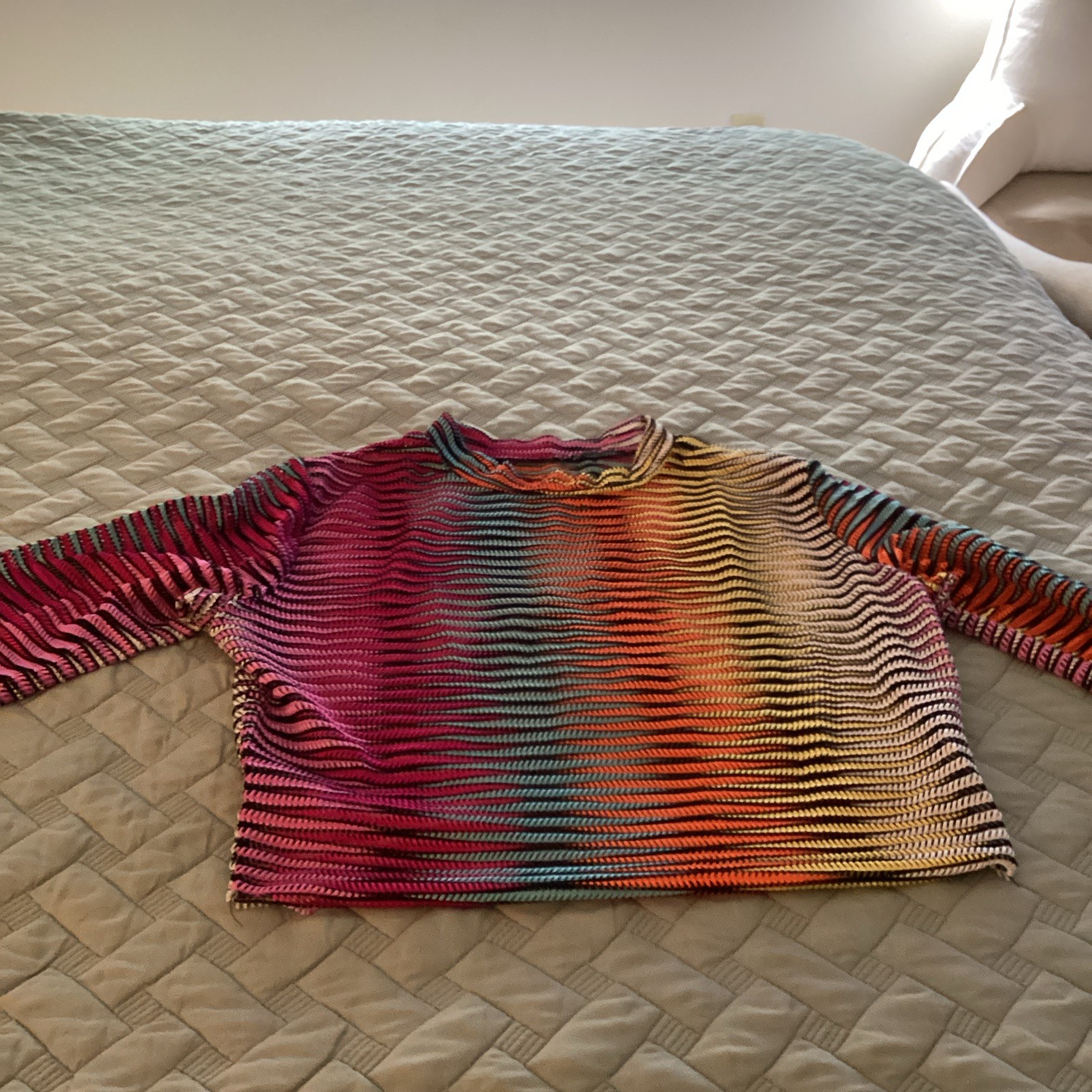 Women’s Multicolor Striped Knit Crew Neck Long Sleeve Pullover Sweater 2XL
