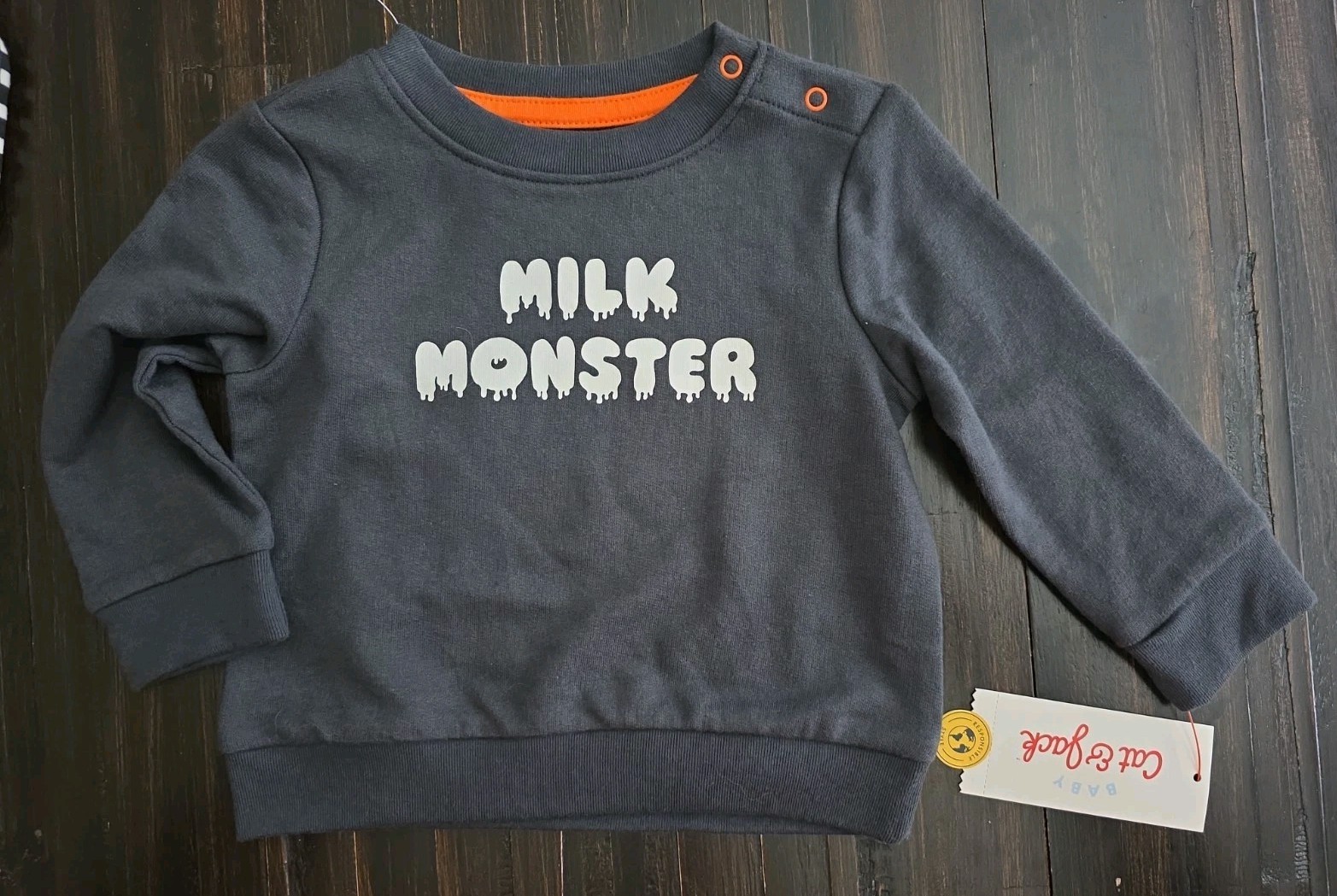 Cat & Jack 6/9 Months MILK MONSTER 2pc Outfit Sweatshirt & Checked Pants Set NWT
