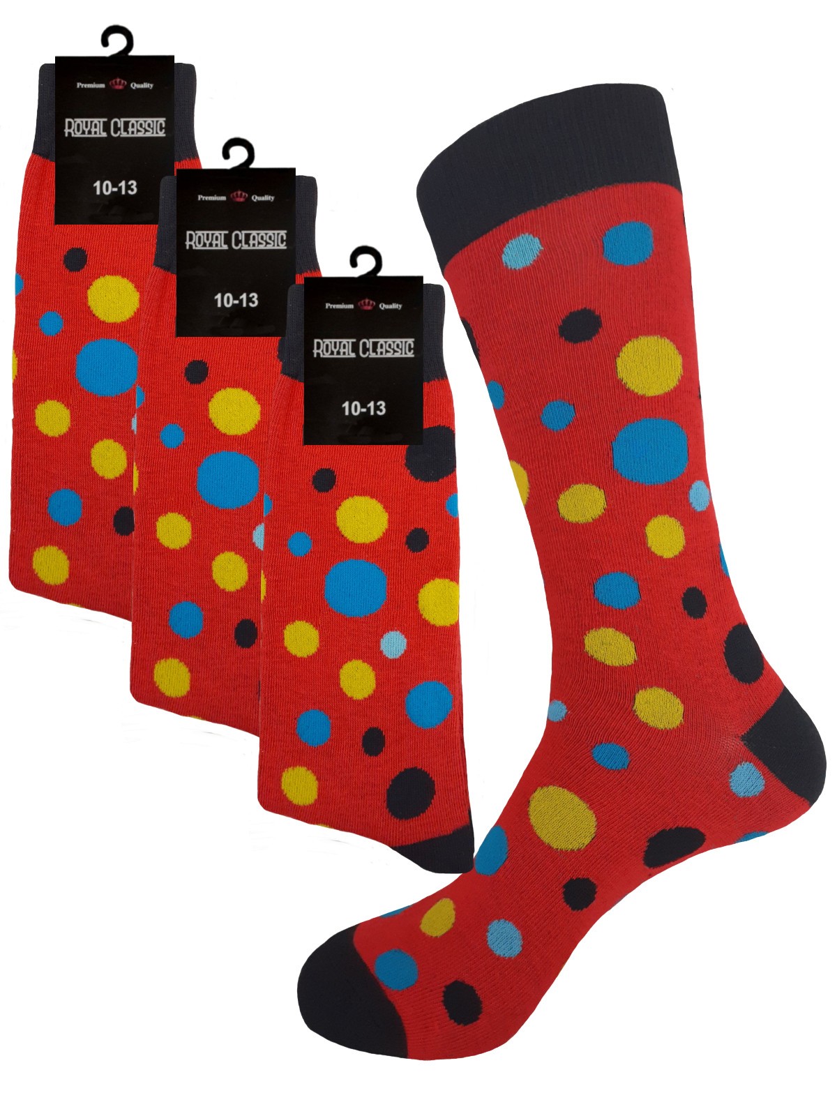 DRESS SOCKS RED BLACK POLKA DOTS COTTON SOCKS 10-13 TRUE TO SIZE