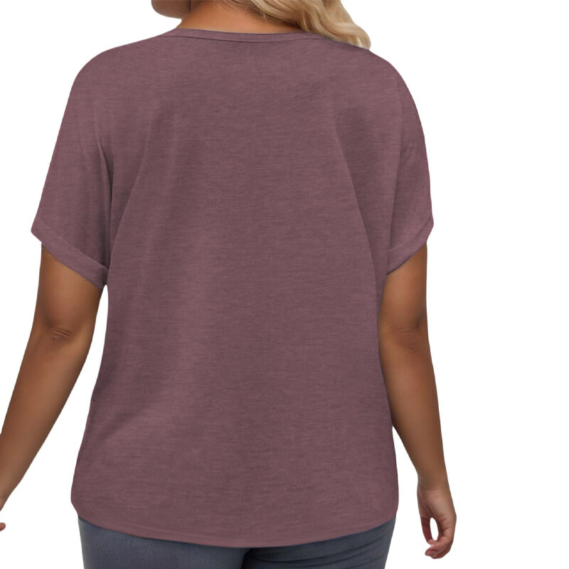 Summer Womens V-neck T-shirt Breathable Lightweight Soft Short Sleeved Plus Size