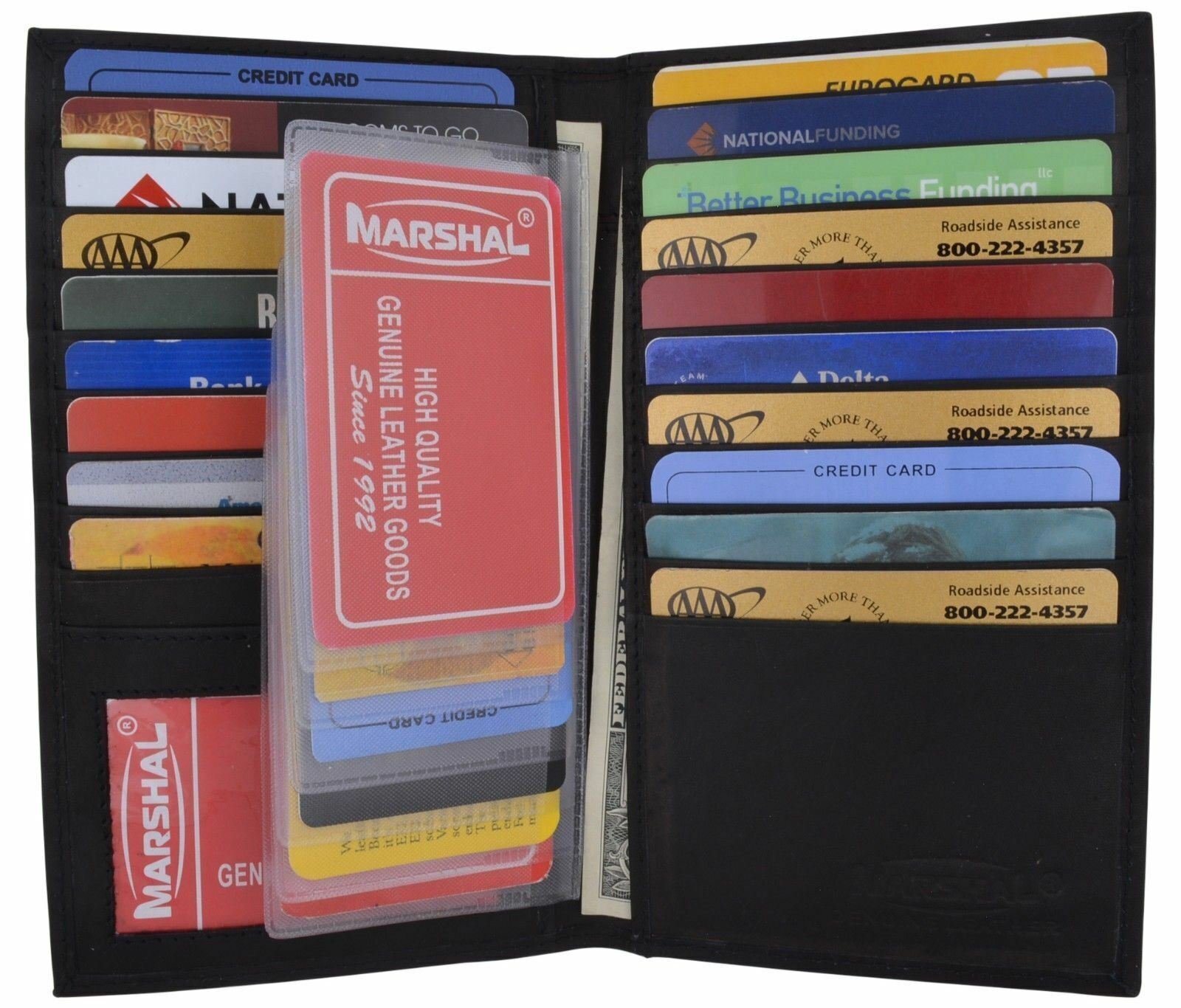 Genuine Leather Credit Card Holder Wallet 19 Card Slots + 1 ID Window NEW