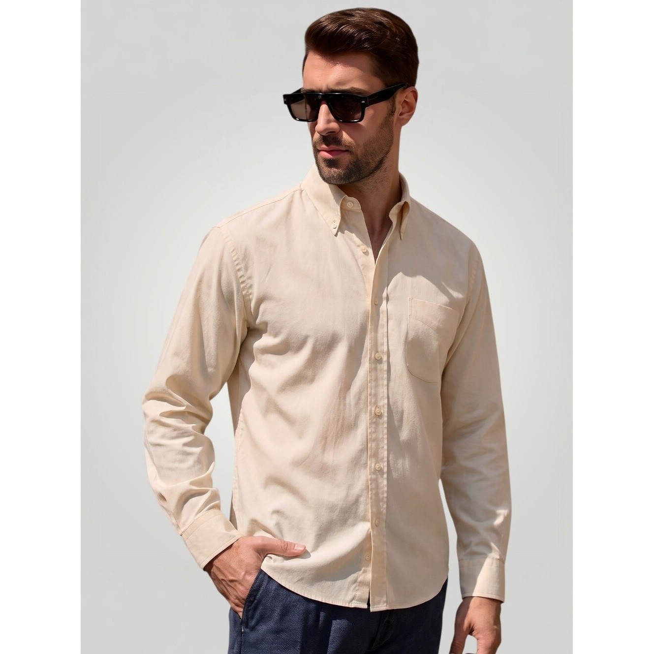 Brooks Brothers Mens 16.5 32/33 Cream Non-Iron Dress Shirt Button Down Cotton