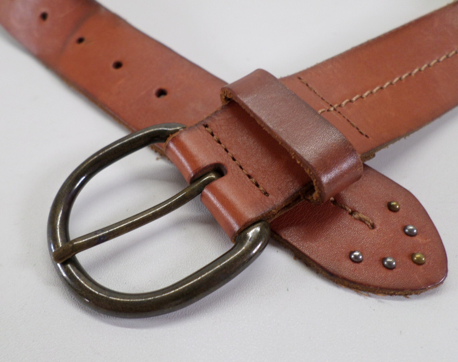 Studded Leather Belt 30 32 34 Brown