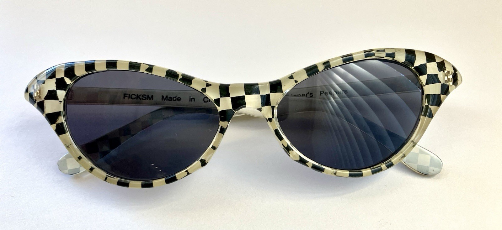 Cat Eye Small School Play Theater Clear Glasses Black Check Pattern China
