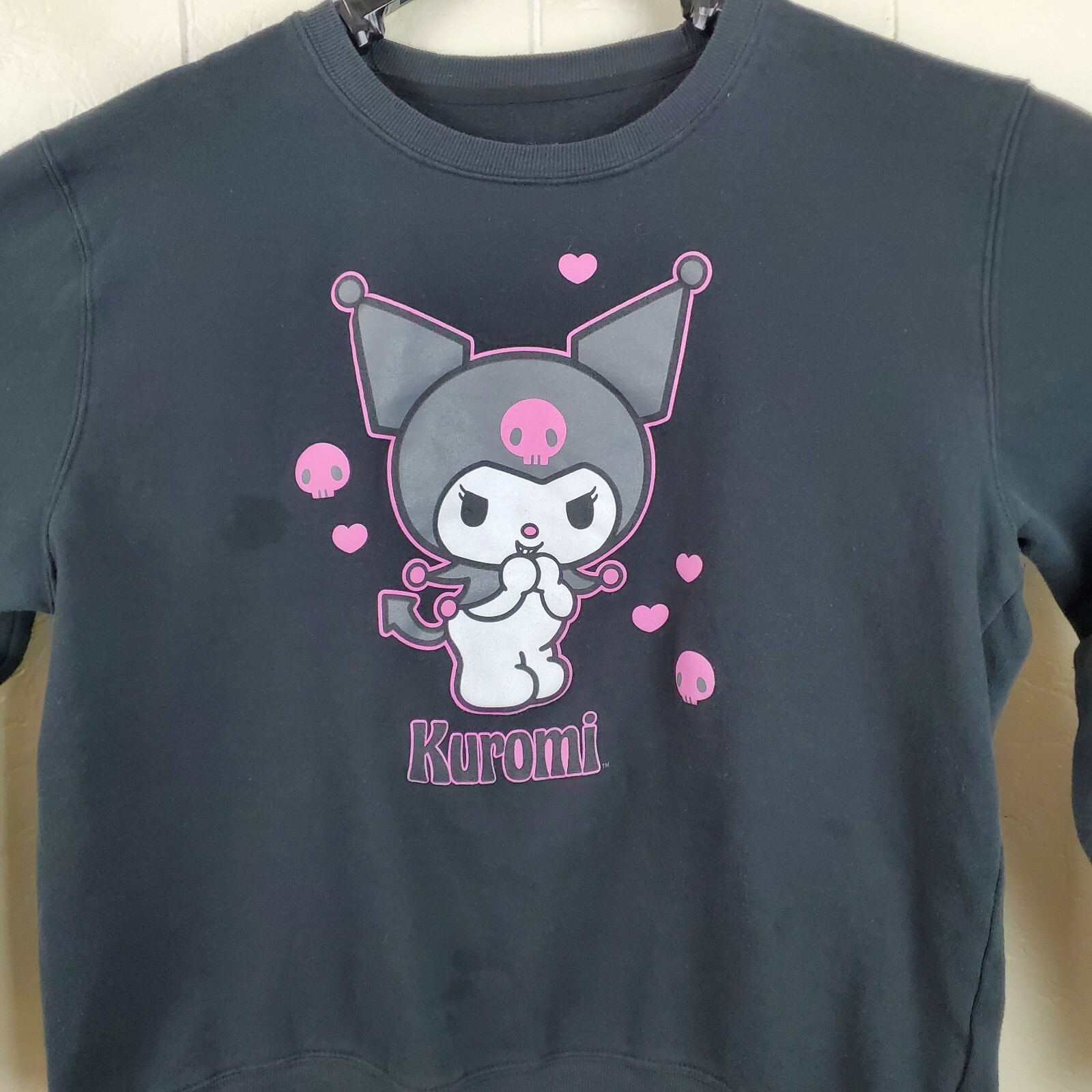 Kuromi Sweatshirt Womens Extra Large Black Crew Neck Long Sleeve Graphic Stretch