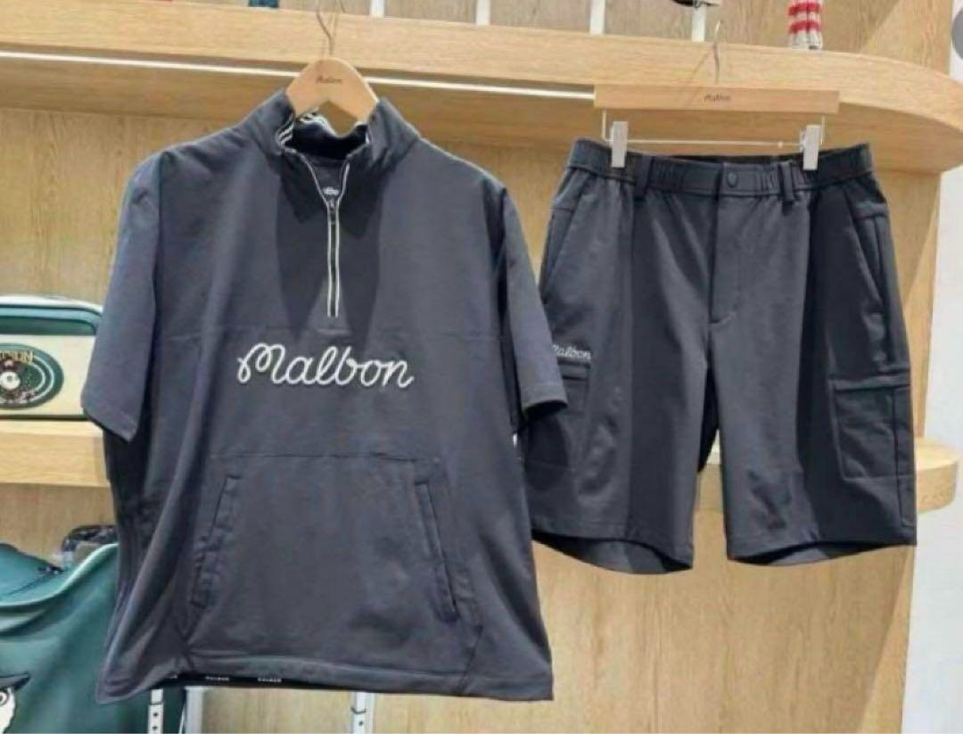 Men Malbon Rain Golf Jacket Black M〜XXL Full Zip Hooded Jacket and Shorts Set