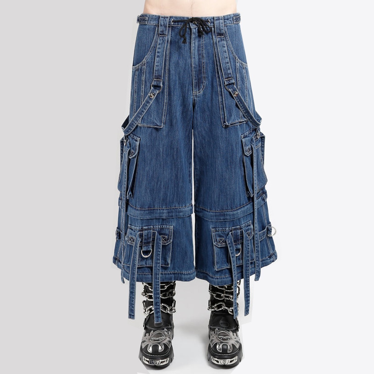 Fit Nexus Men Gothic D-Ring Strap Blue Denim 3-ways Pants