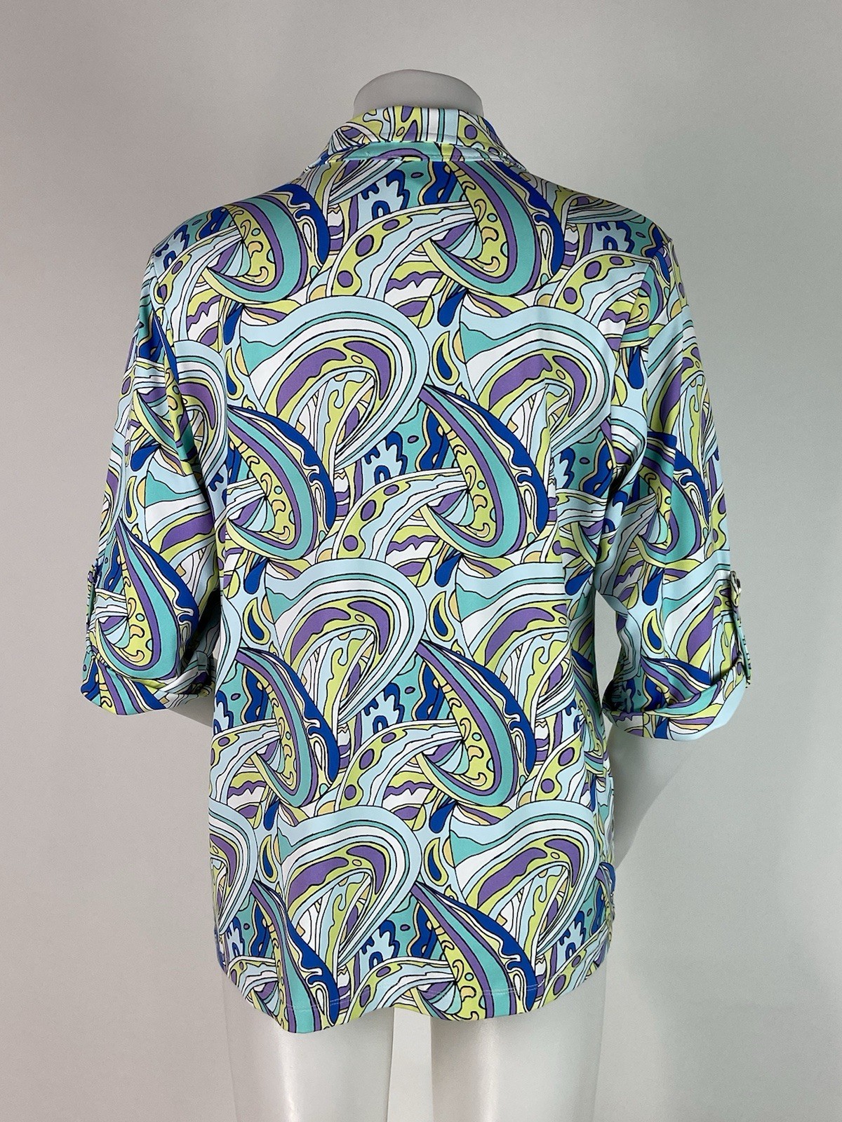 Lulu B Size Large Paisley Print Button Front Shirt UPF 50 Resort Wear Colorful