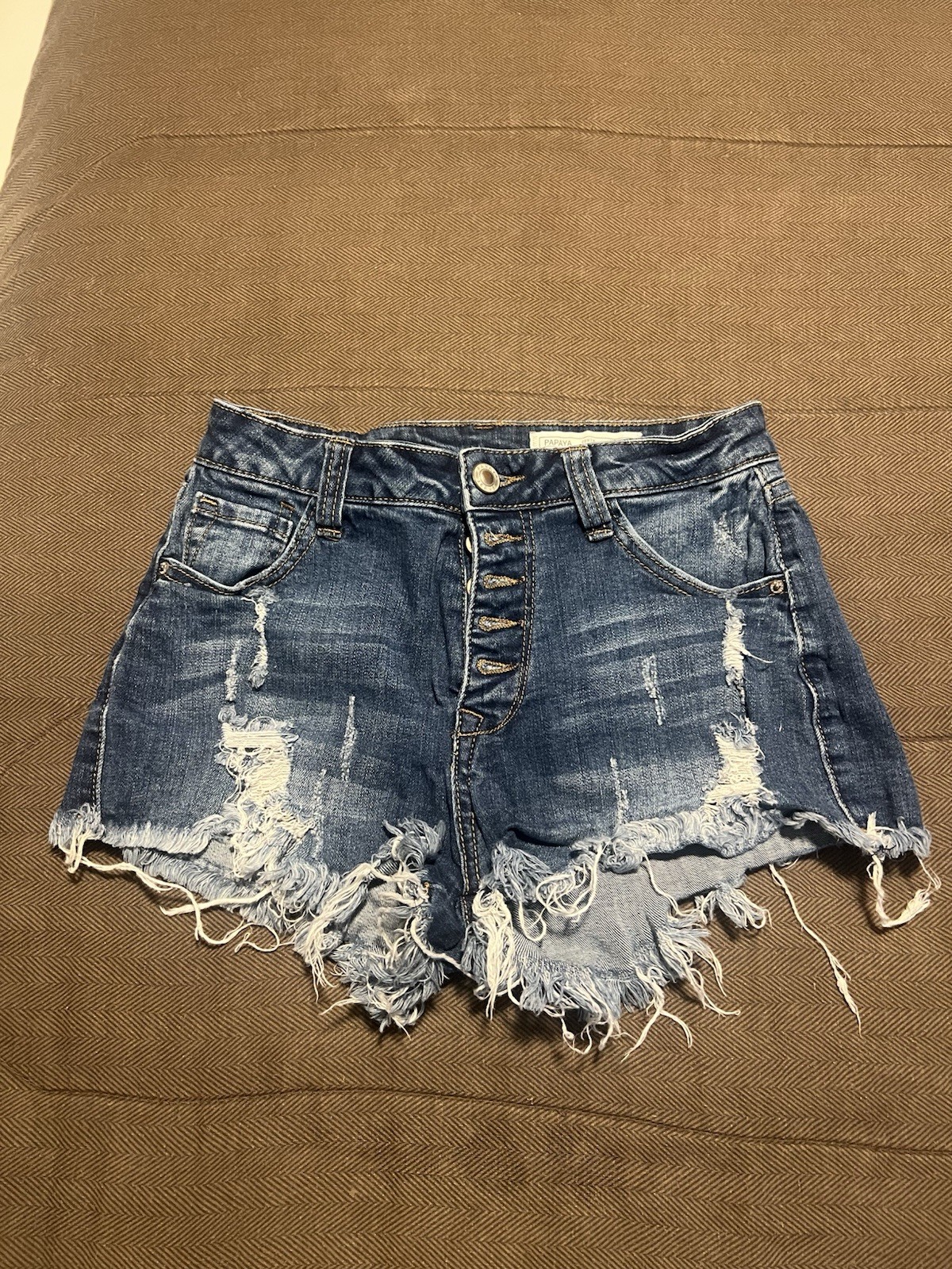Papaya Kylie High-Rise Blue Denim Cut Off Shorts S 5-Pocket Button Closure