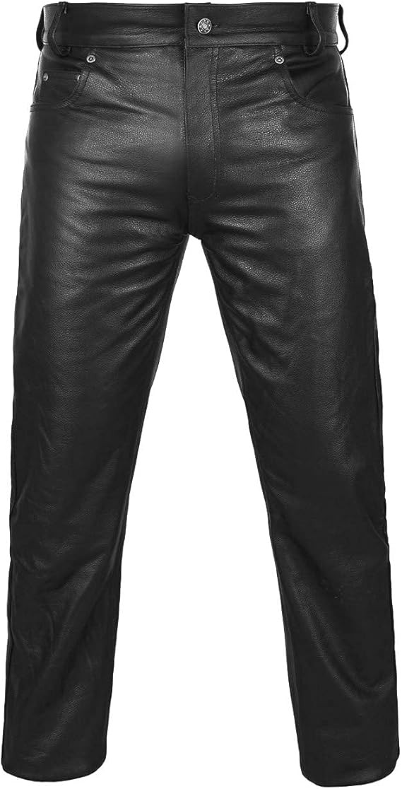 ARD CHAMPS™ Men’s Genuine Cowhide Leather Pants – Thick Black Biker Jeans Style