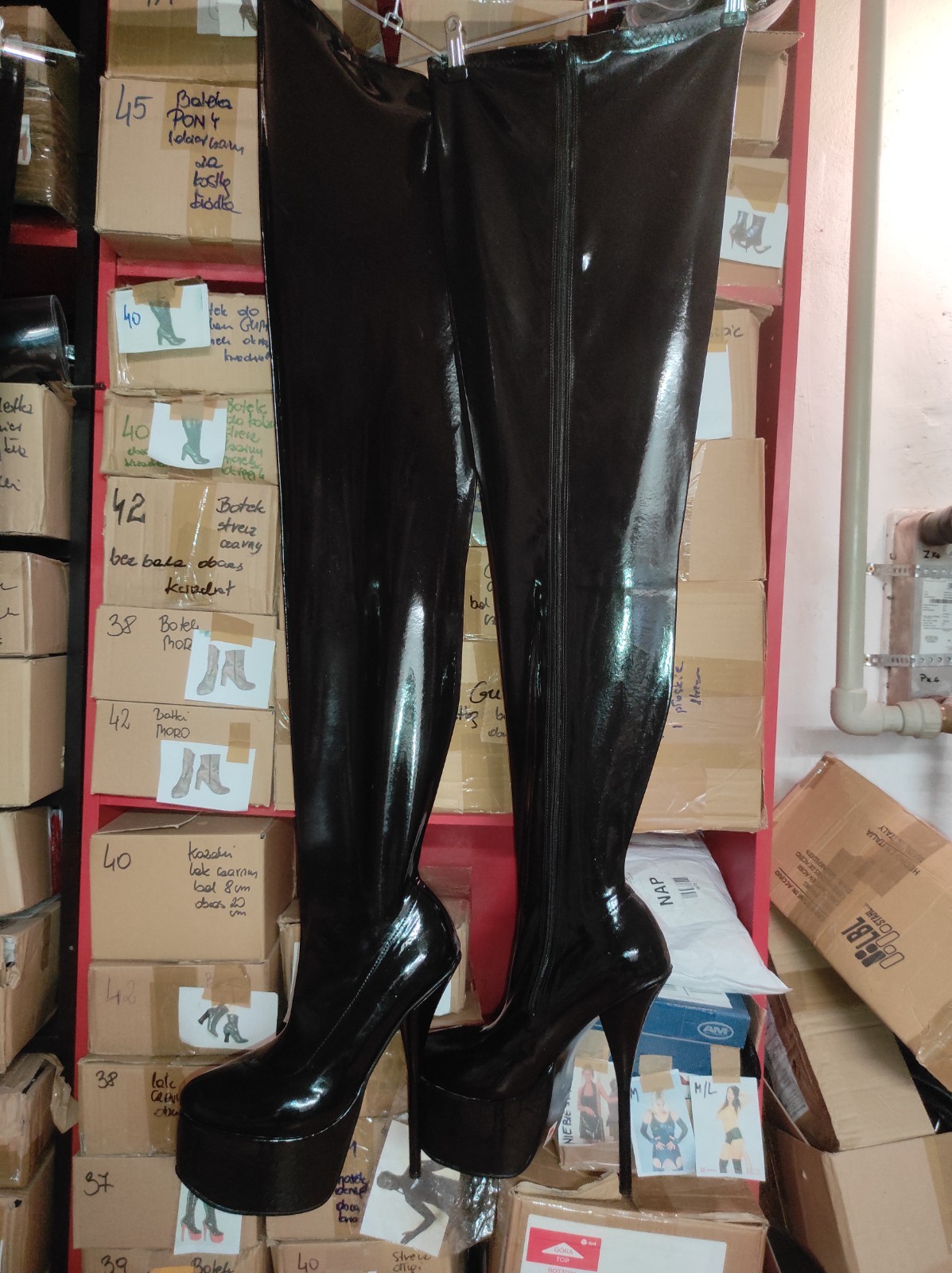 Rubber boots over the knee heel 20 cm platform 8 cm 37 38 39 40 41 42 43 44 45 46 47