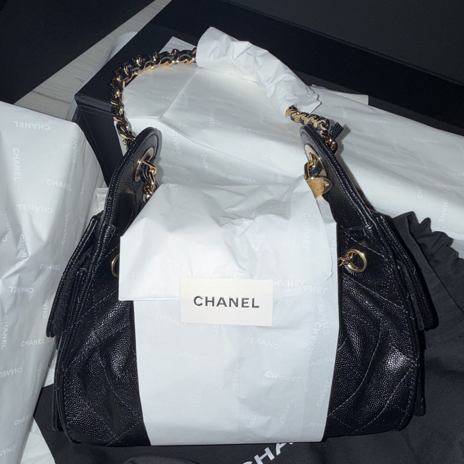 Chanel Mini 25 Hobo Bag Black Caviar Antique Gold Hardware