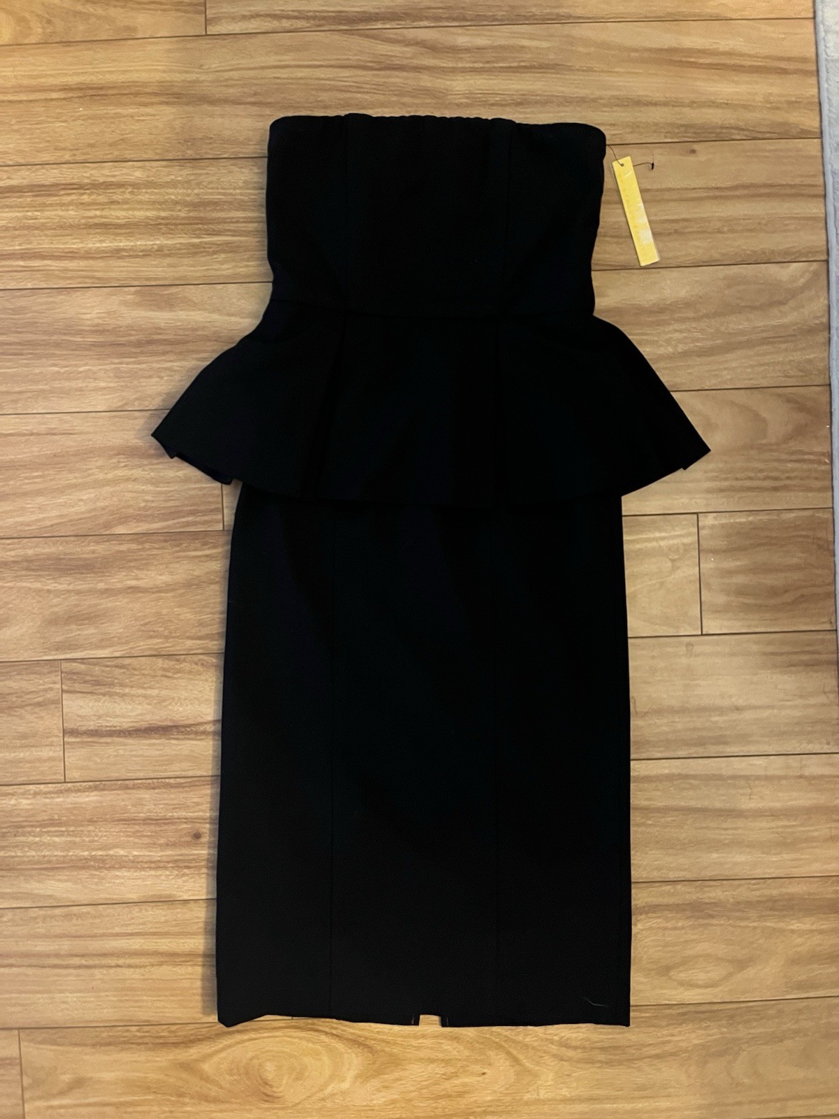 alice + olivia Black Red Strapless Sheath Peplum Midi Zip Dress Size 2