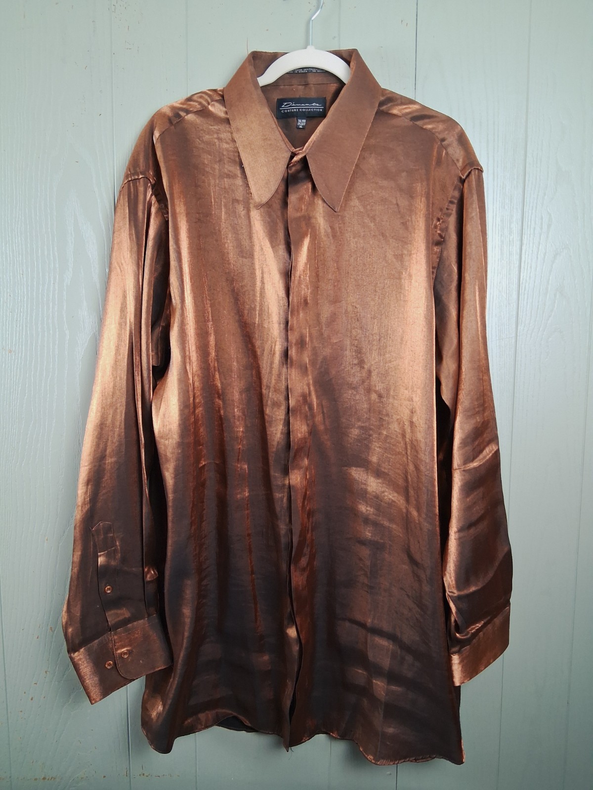 Diamante Couture Collection Men XL TALL 17.5 36/37 Shirt GOLD Metallic Shiny