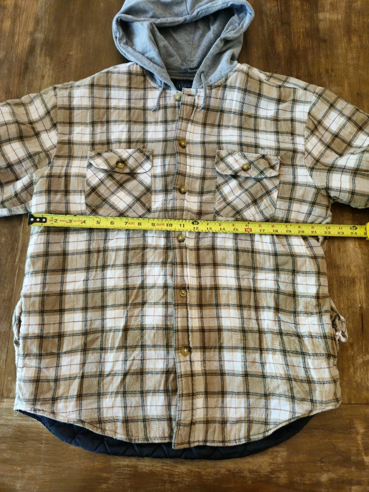Basic Editions Men’s Plaid Hooded Quilted Lined Button-Front Flannel Jacket M