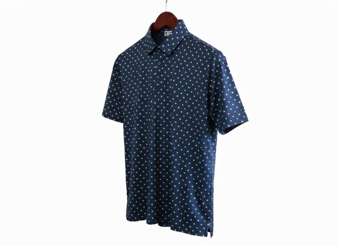 Golf Polo Shirt Stars Print Patriotic Mens XL & XXL Navy Blue July 4th NWT Gift