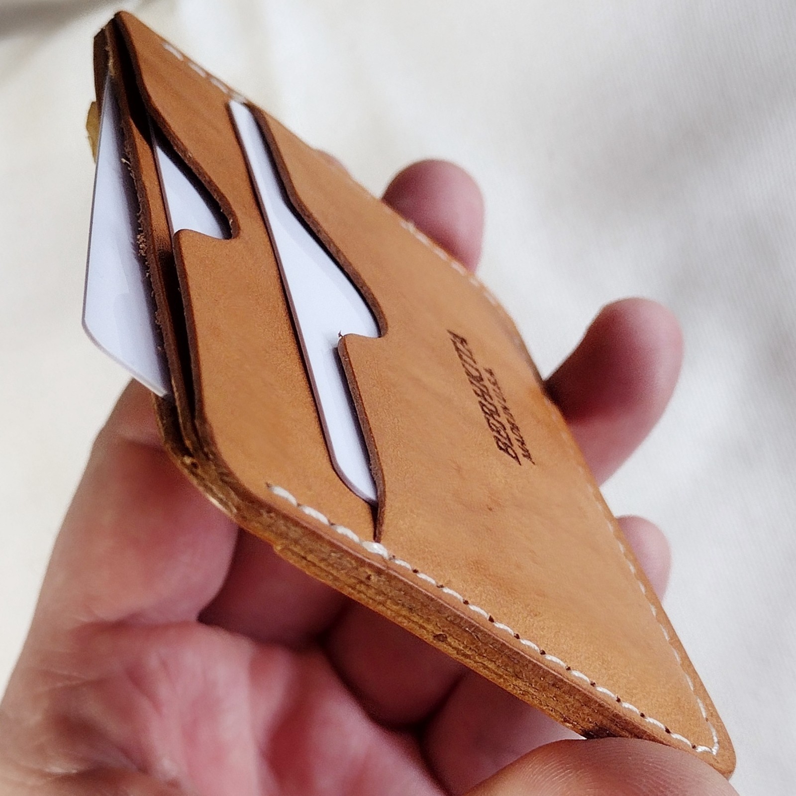 handmade 100% real leather card holder aged natural veg tan