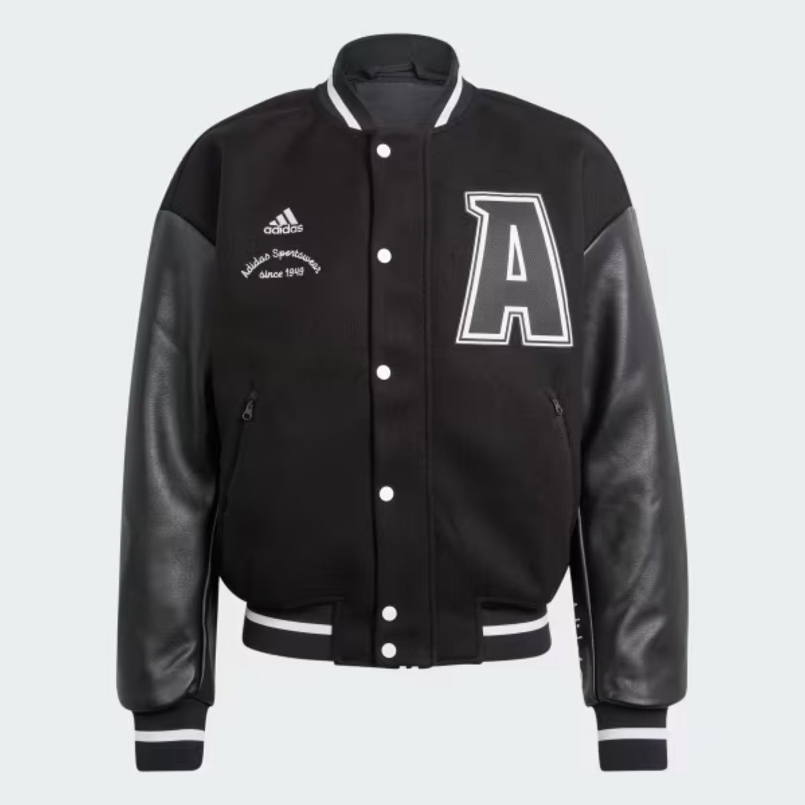 NEW Adidas Collegiate Premium Jacket Varsity Letter Jacket Black White Medium