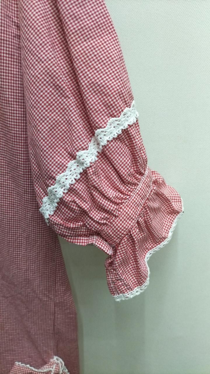 Pink House Red/White Gingham Check S/S Blouse, Women’s Top, Cute