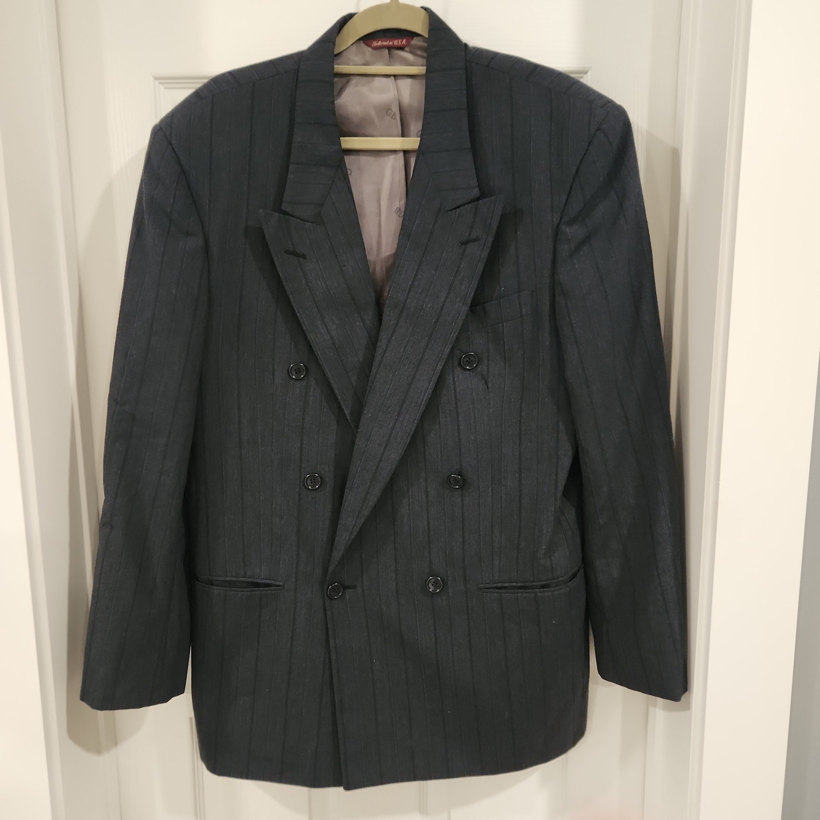 VTG Geoffrey Beene Jacket 42S M Black 100%Wool Blazer Sport Coat Double Breasted