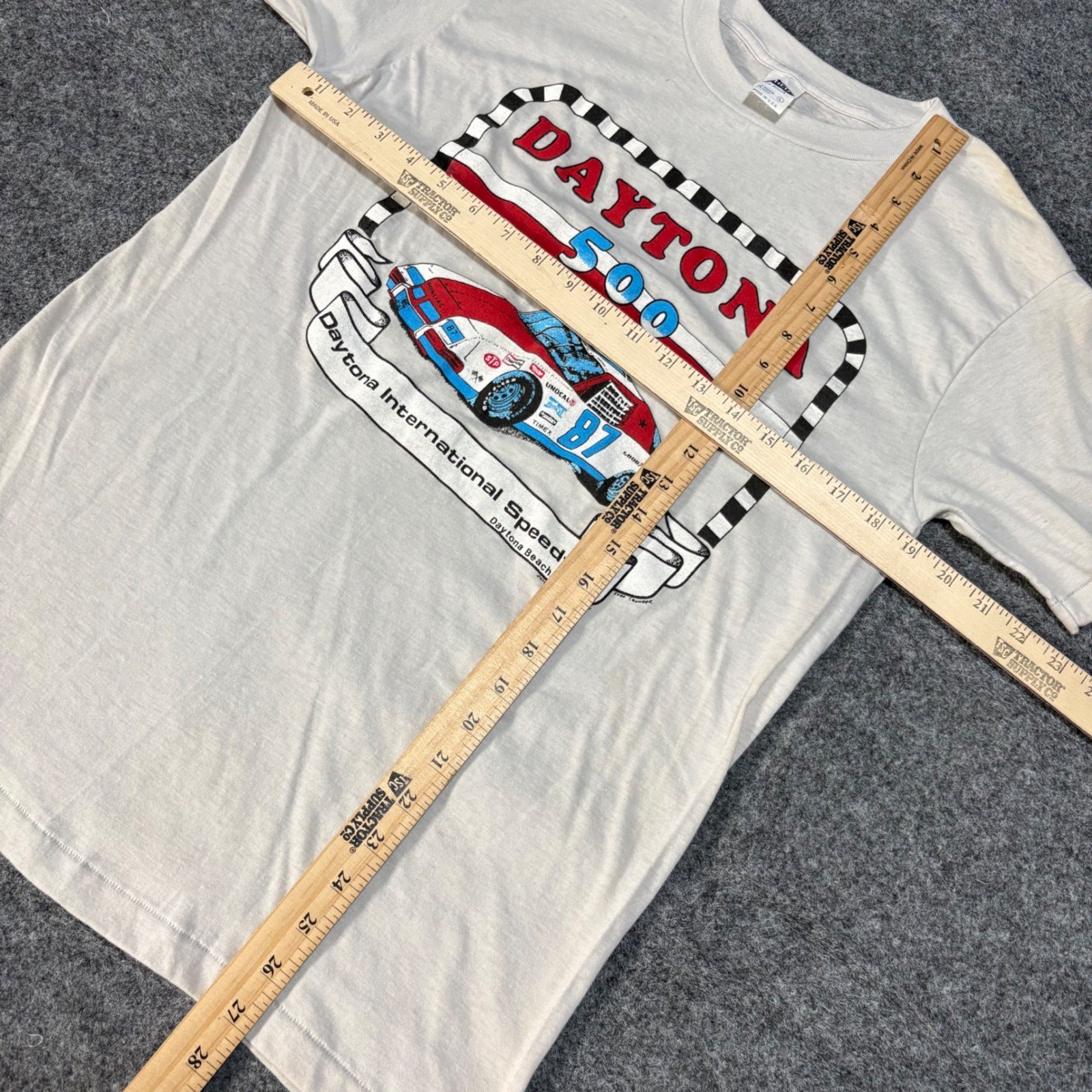 Ched Daytona 500 T-Shirt Mens Large White Good Vintage 1987 Single Stitch Car