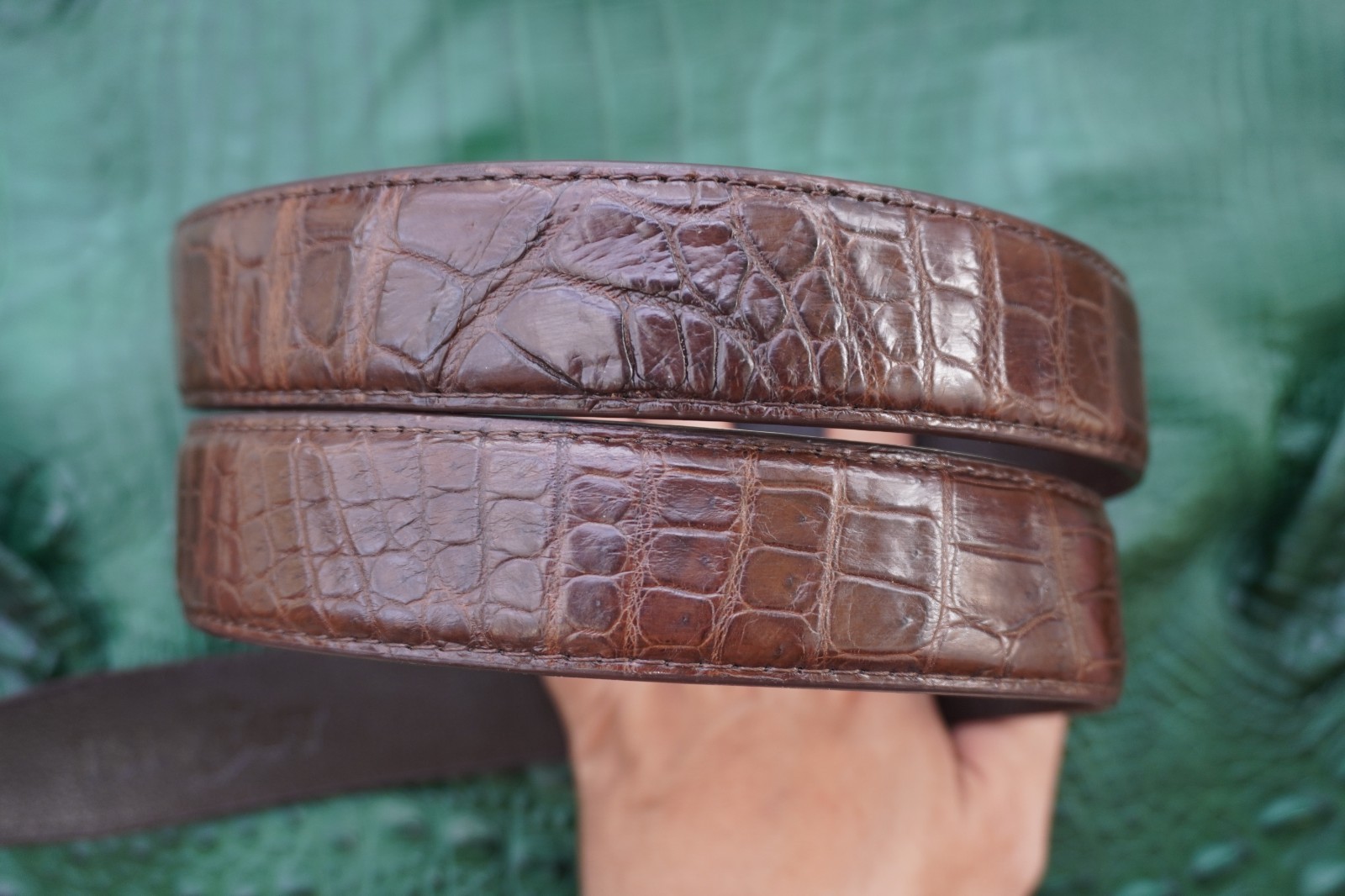 W1.3 inch Brown Genuine Crocodile Belly Leather Skin Men’s Belt Buckle #R40