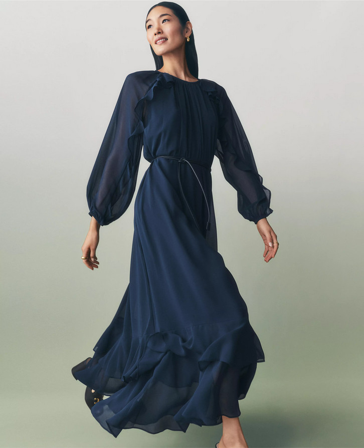 NEW ANN TAYLOR $189 NIGHT SKY CHIFFON SWING MAXI DRESS SZ 14