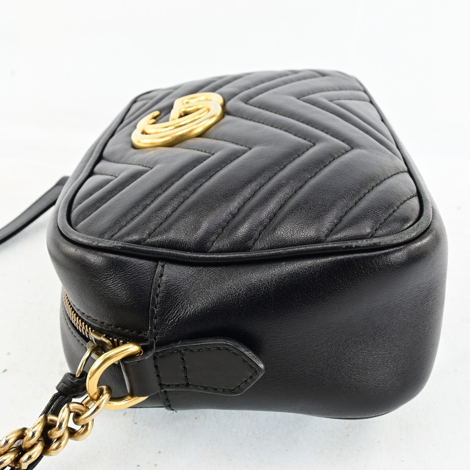 Auth GUCCI GG Marmont Chain Shoulder Cross Bag Leather 447632 Black F1594SG708