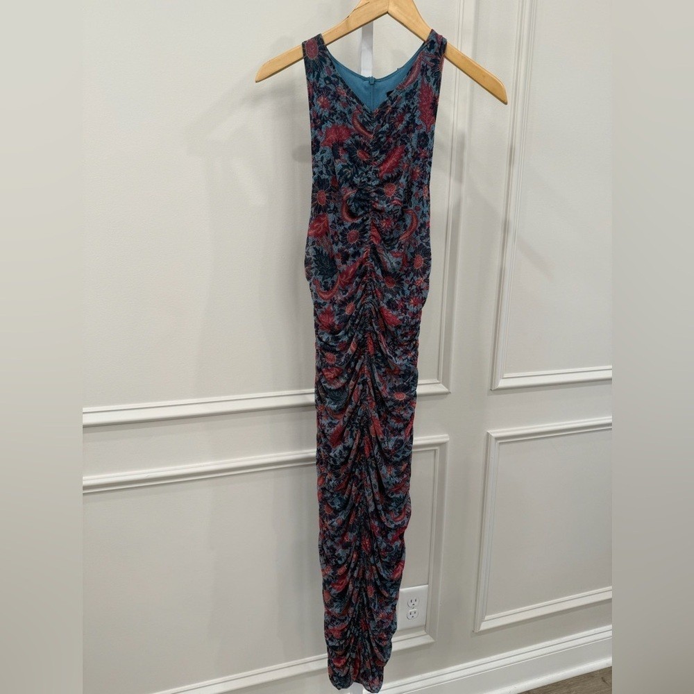 House of Harlow 1960 Red and Blue Sleeveless V-Neck Bodycon Maxi Dress