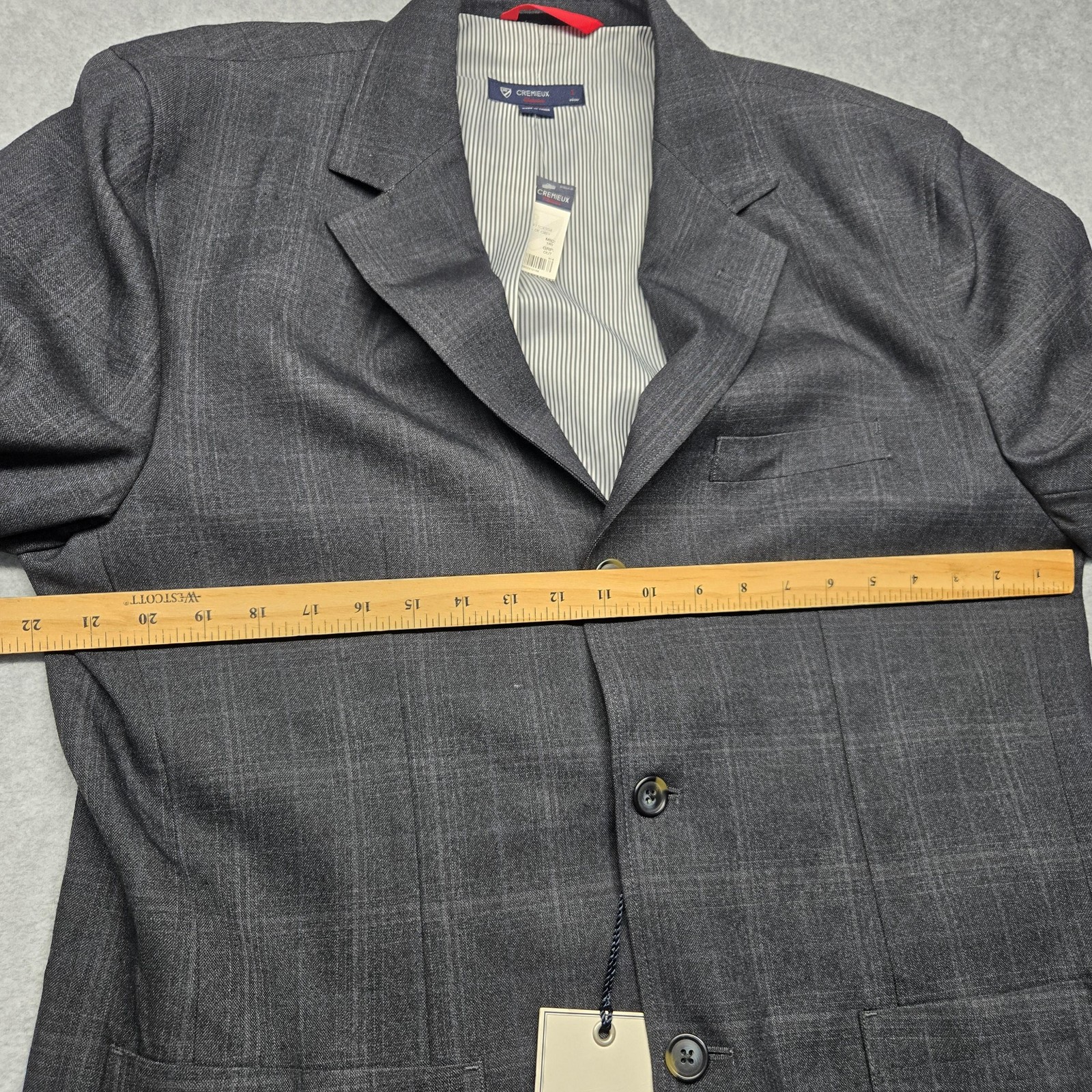 Cremieux Blazer Mens Large Dark Grey Check Plaid Off-Duty Jacket Wool Blend