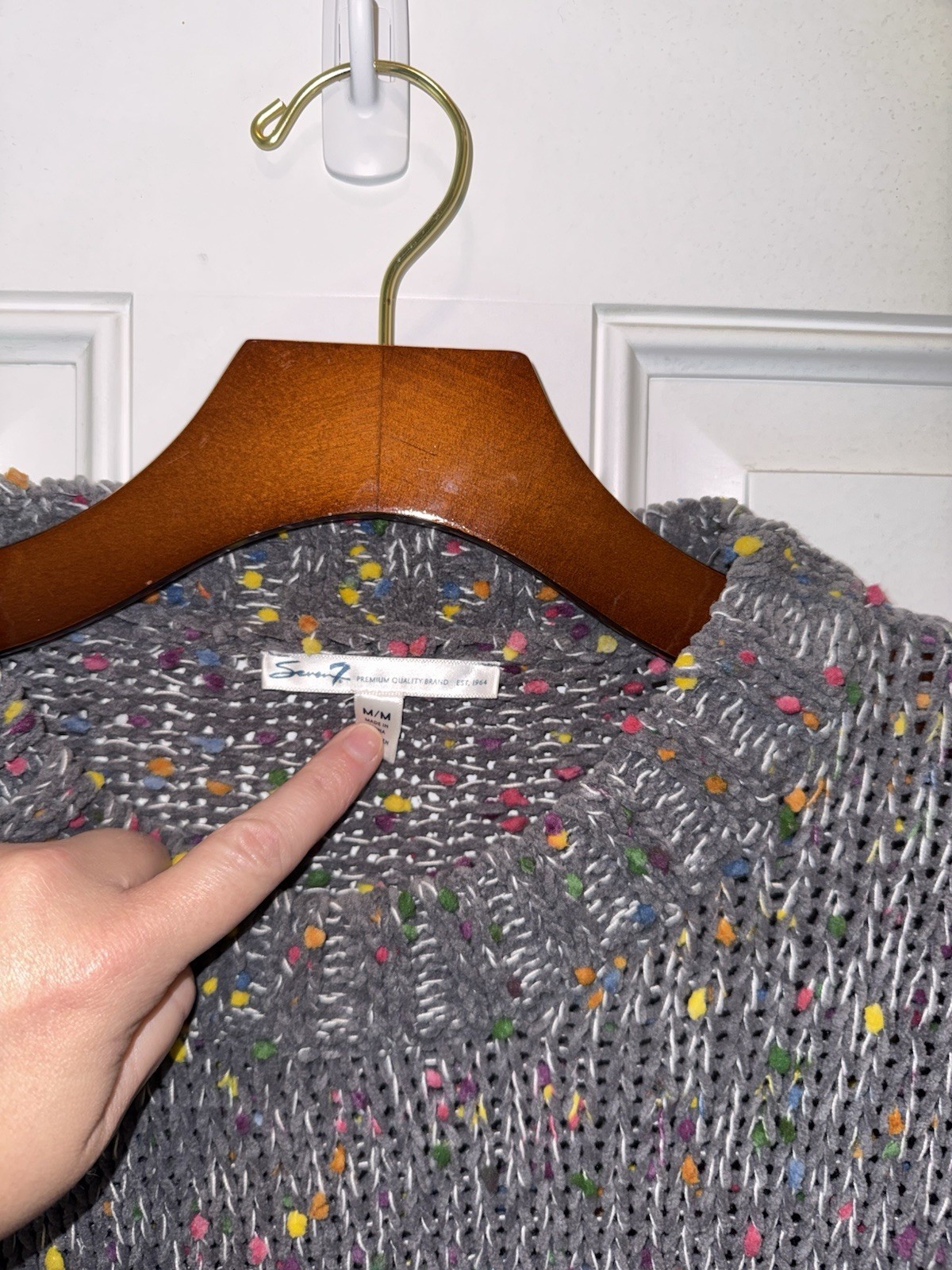 Seven 7 Womens Knit Polyester Blend LS Mock Neck Gray Colorful Dotted Sweater M