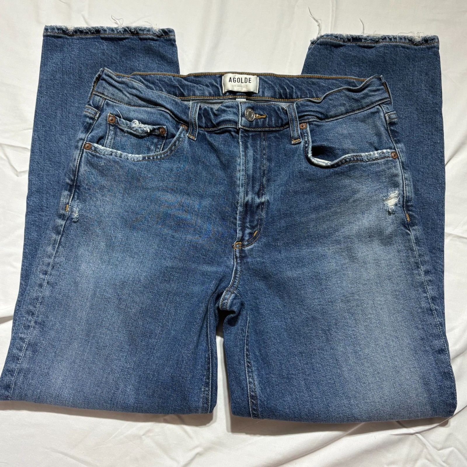 AGOLDE Kye Mid Rise Straight Leg Crop Jeans 28 Fits 30 Vintage Med Wash Raw Hem