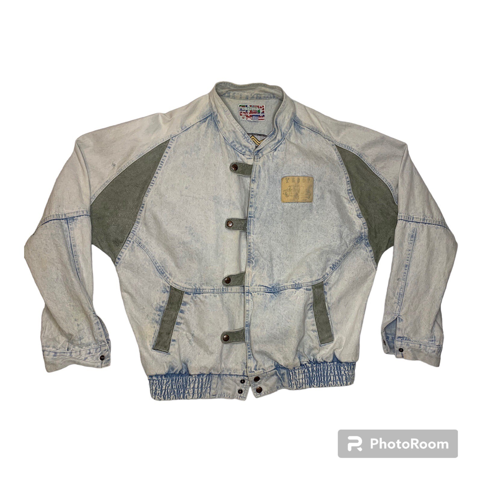VTG Troop Crown 90’s Washed Denim Jean Jacket Full Zip Embroidered Size XL
