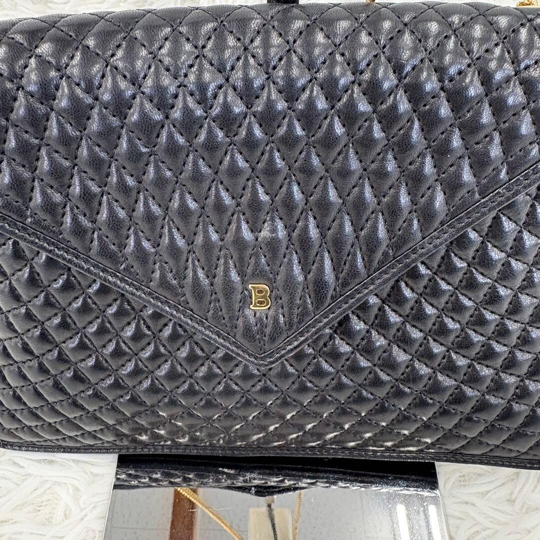 Bally Black Quilted Leather Chain Shoulder Bag Gold Hardware Flap Women