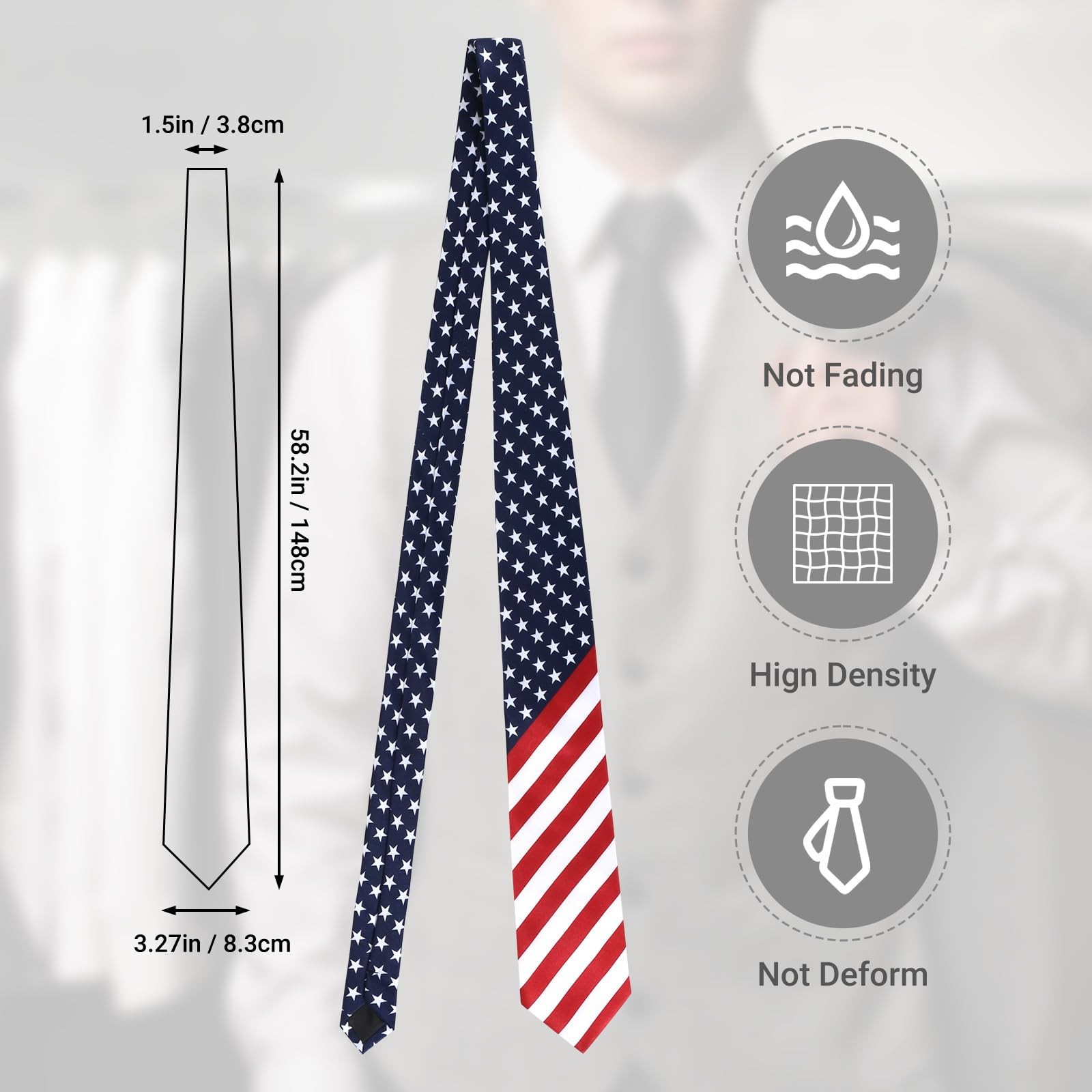 Men’s American Flag Ties 3.27″ (8.3CM) USA Necktie for Men