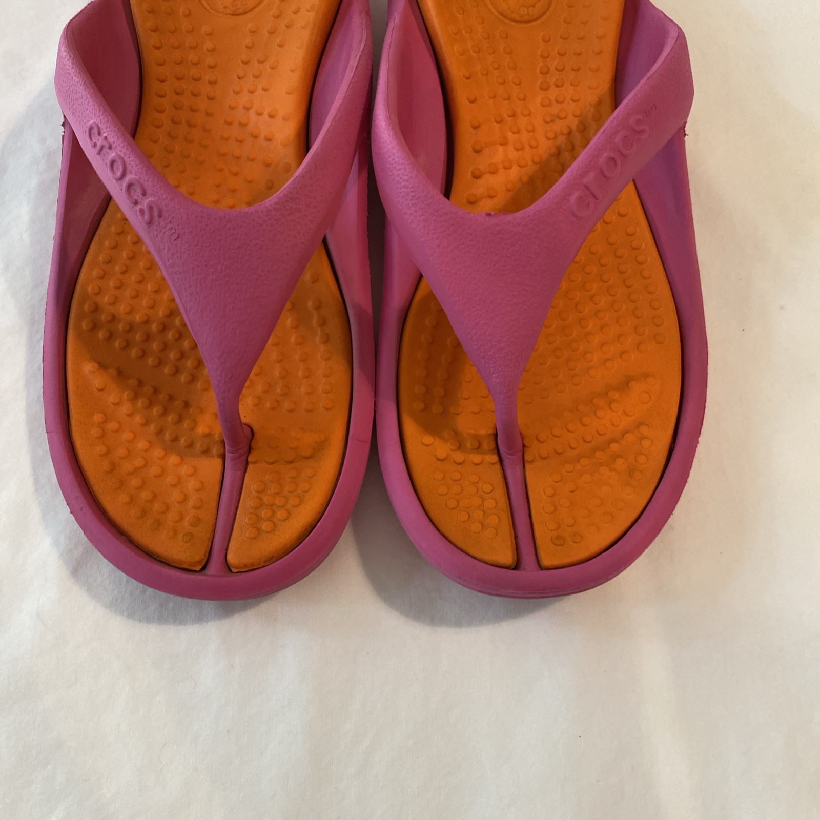 Crocs Athens Flip Flops Orange Pink Color Block Size W 4 M 2