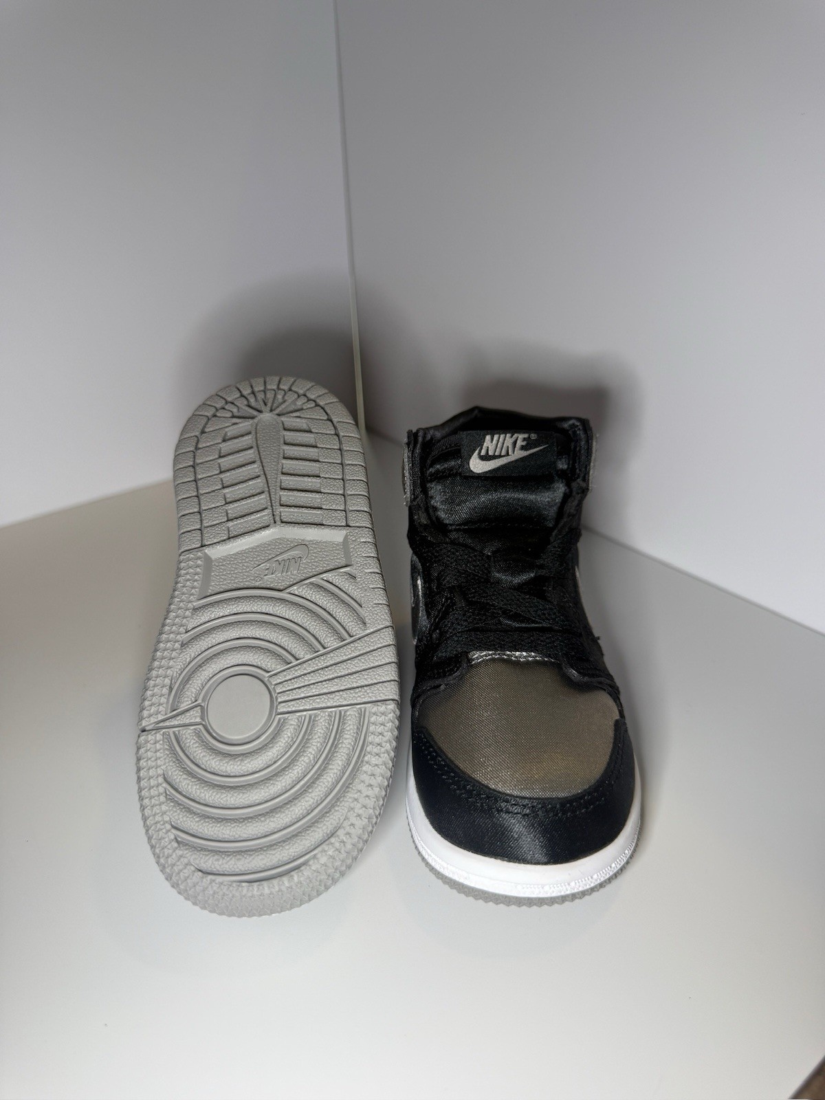Nike TD Air Jordan 1 Retro High OG Satin Shadow Black/Grey FD5305-010 6C