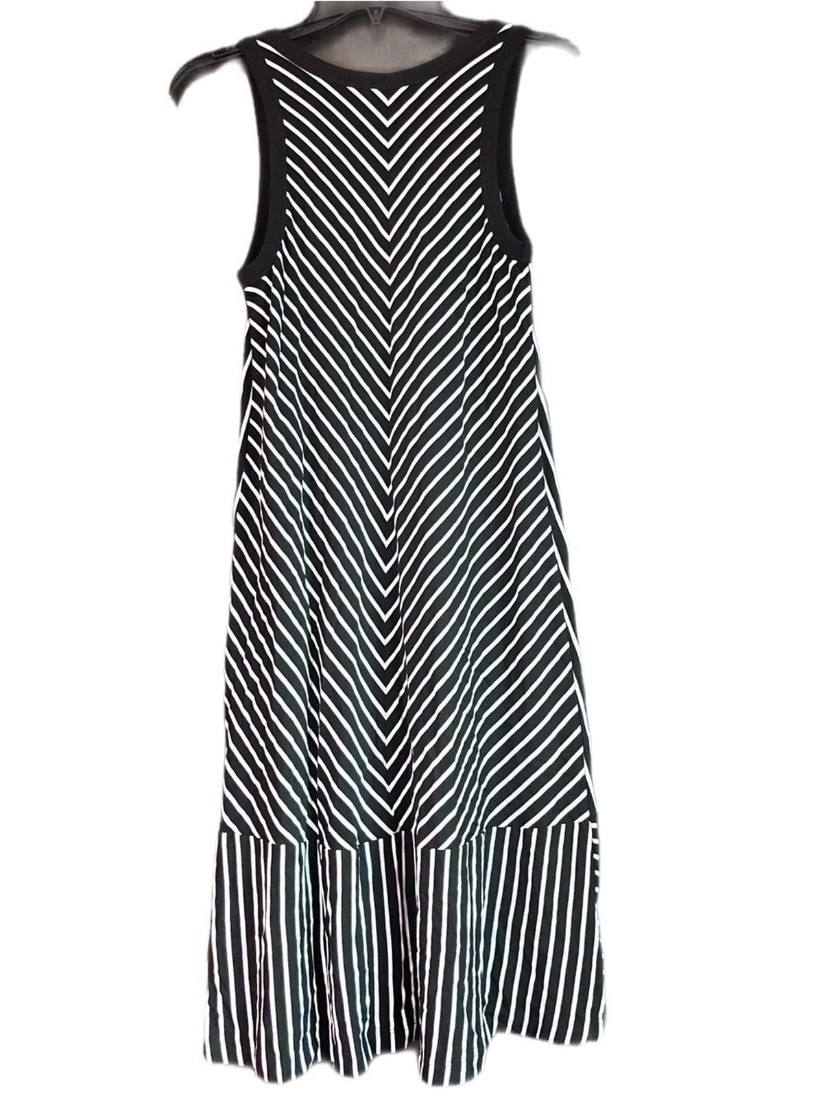 Cabi ATC Wink Dress Black White Multi Stripe Asymmetrical Midi Dress Size XS