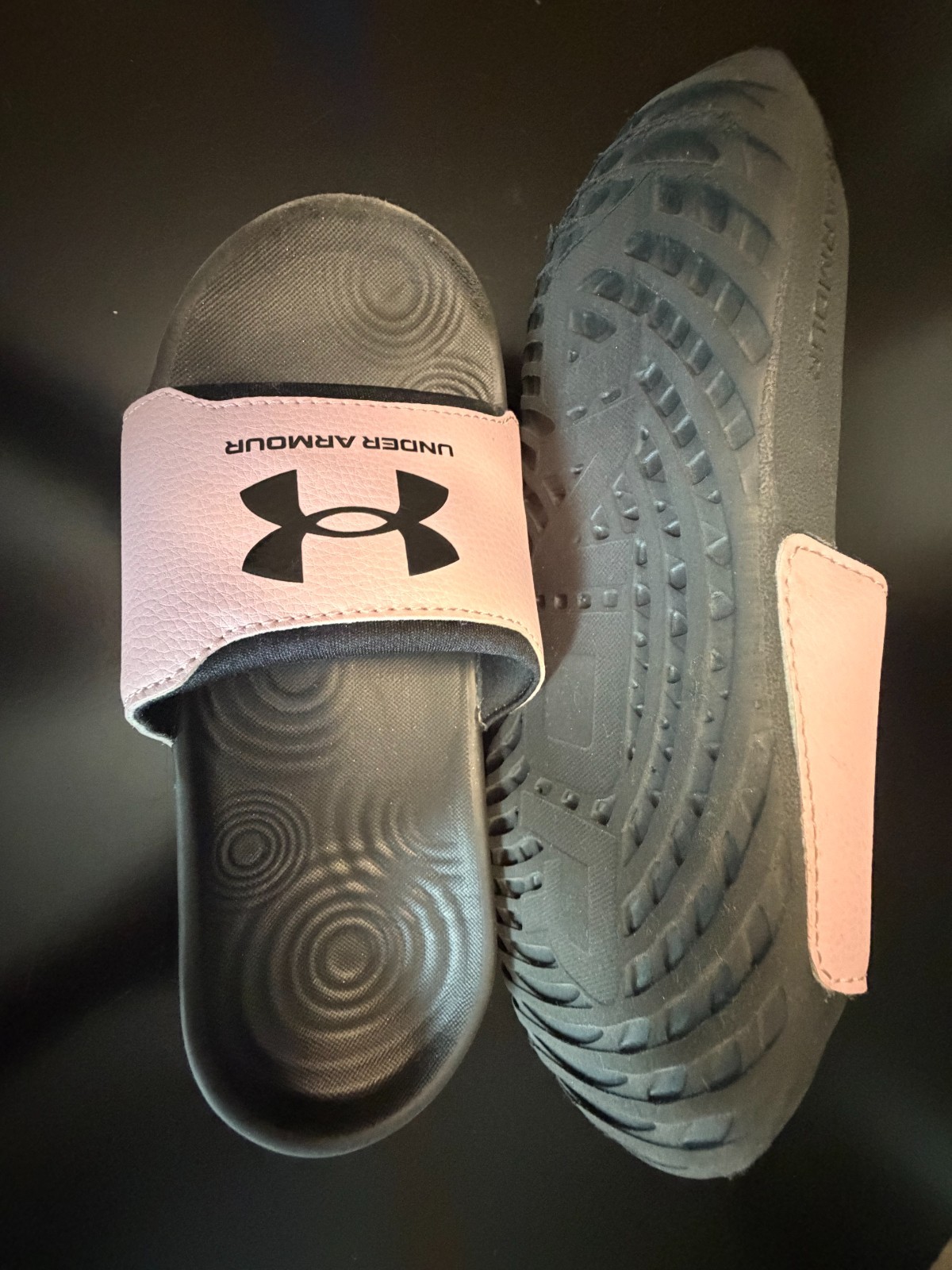 Under Armour youth slides size 3Y black and pink