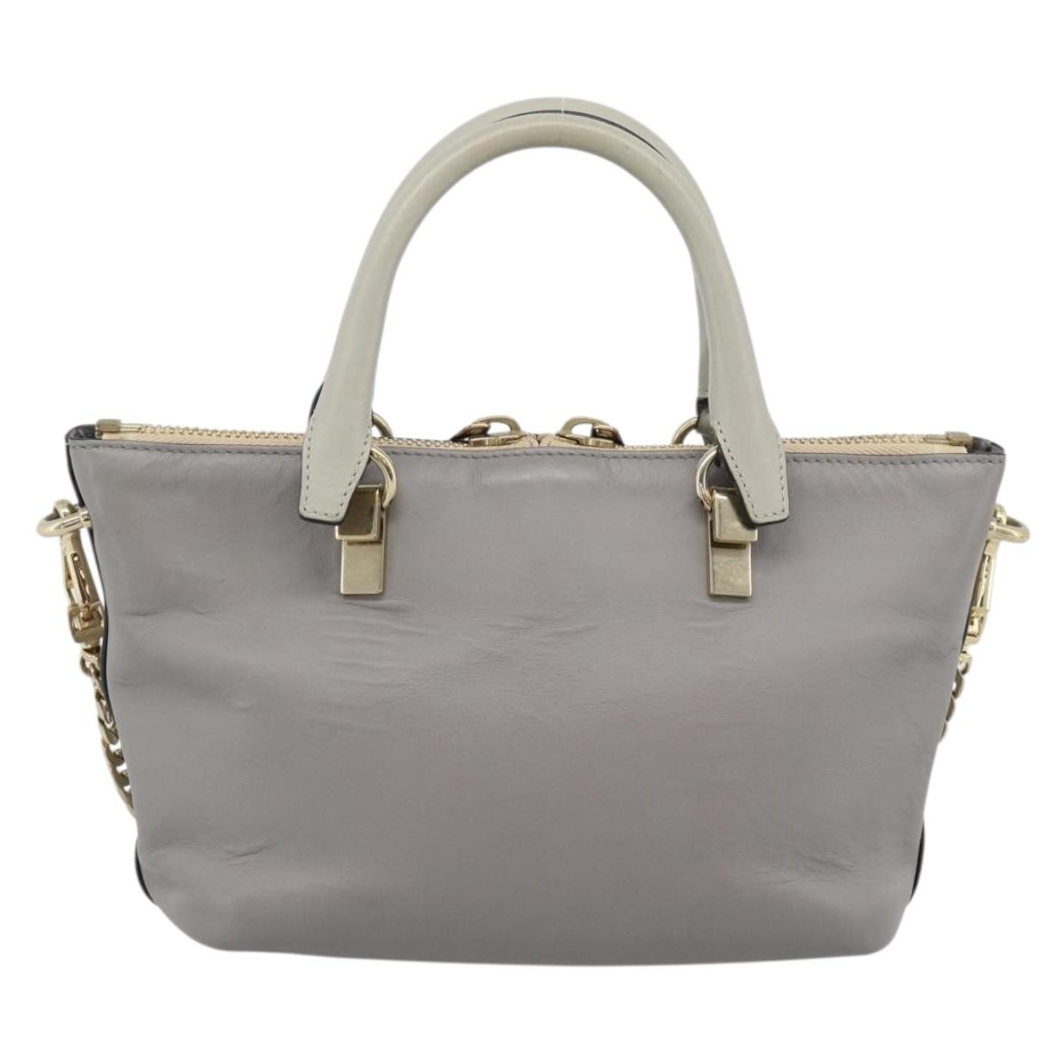 Chloe Hand Bag Leather 2way Gray Gold Auth bs36618A