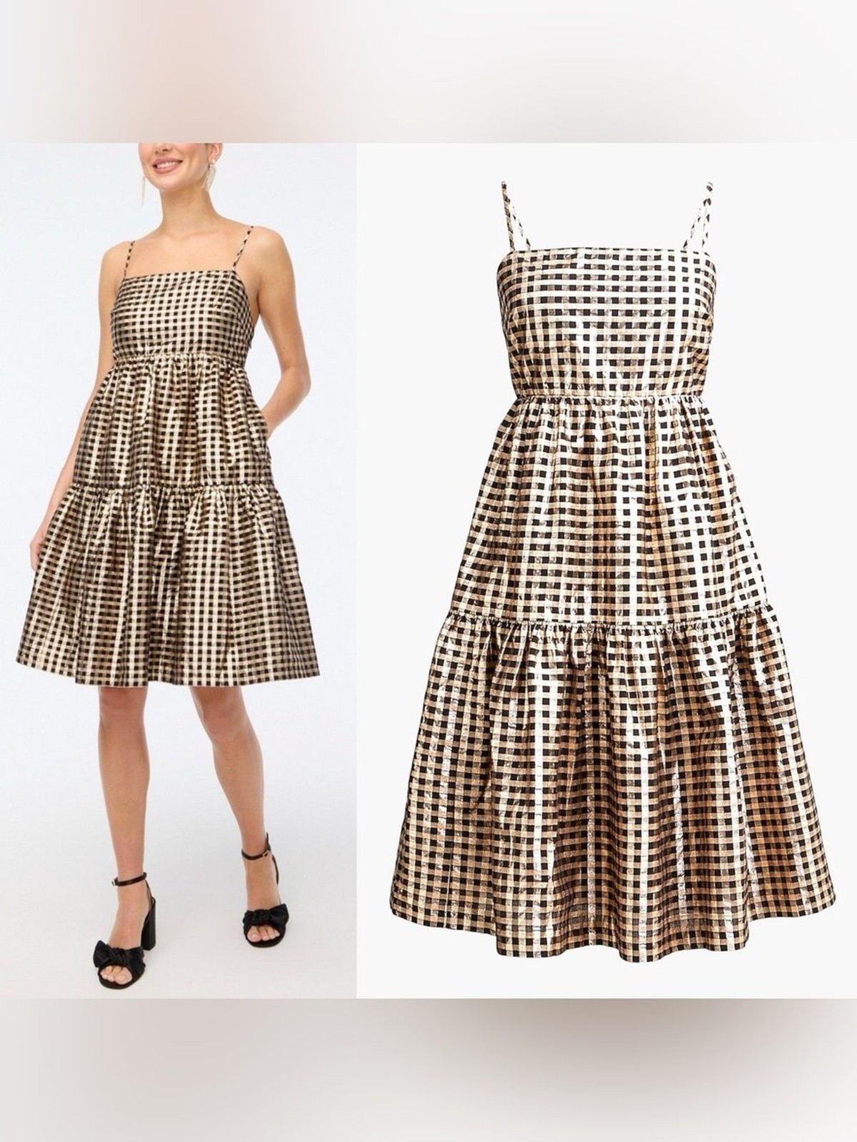 J. Crew Black and Gold Gingham Lurex Mini Dress