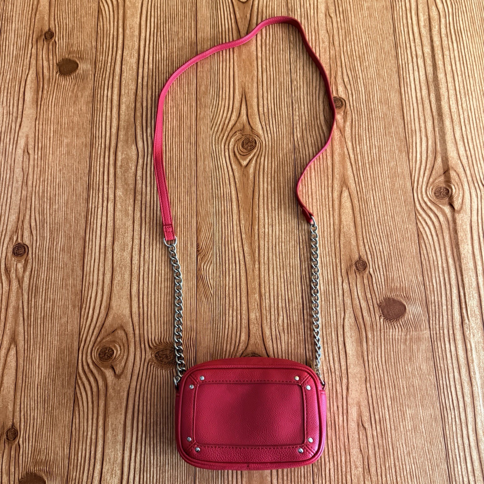Express Mini Red Faux Leather Crossbody Bag Chain Strap Shoulder Purse