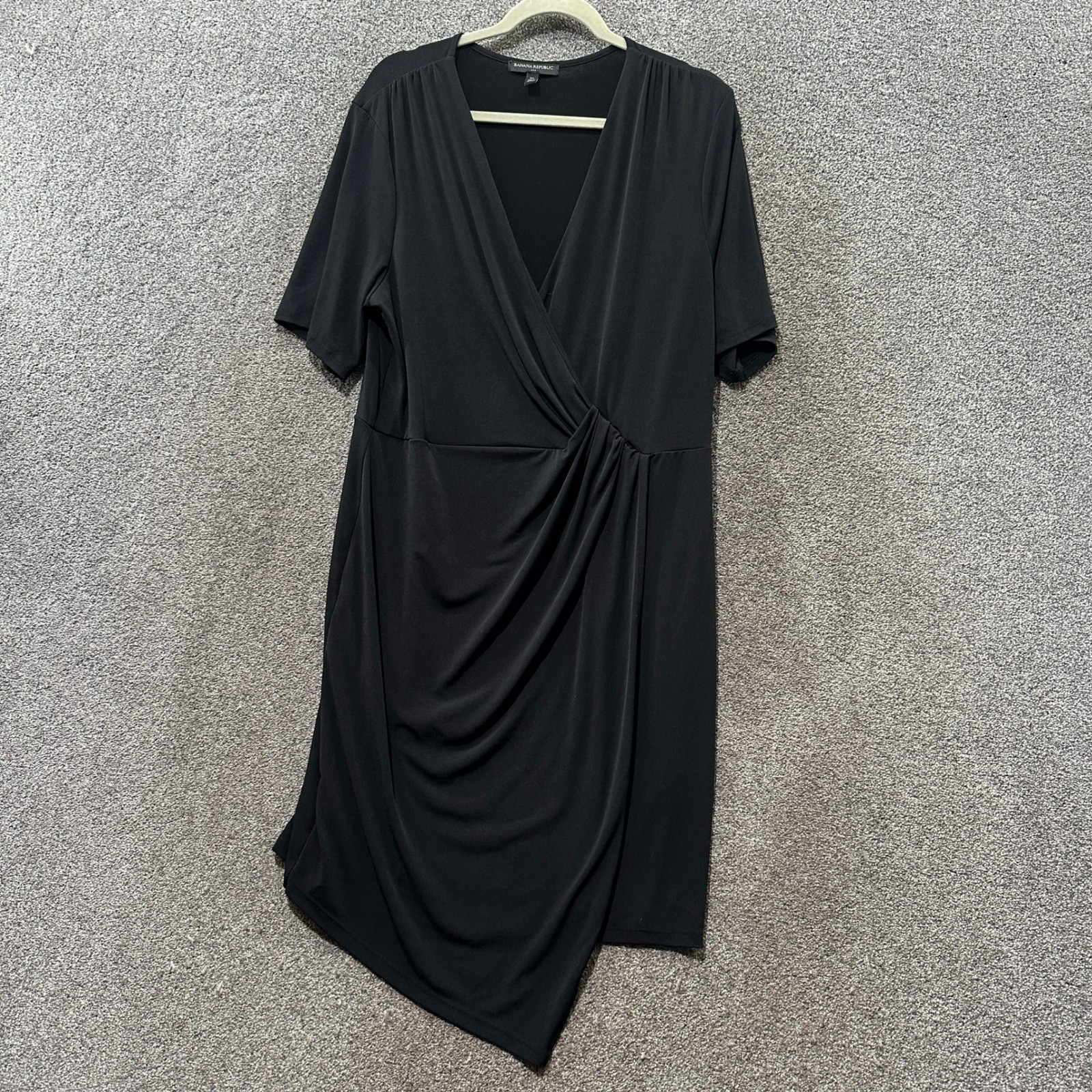 Banana Republic Faux Wrap Midi Dress Women Large Asymmetrical Ruched Minimalist