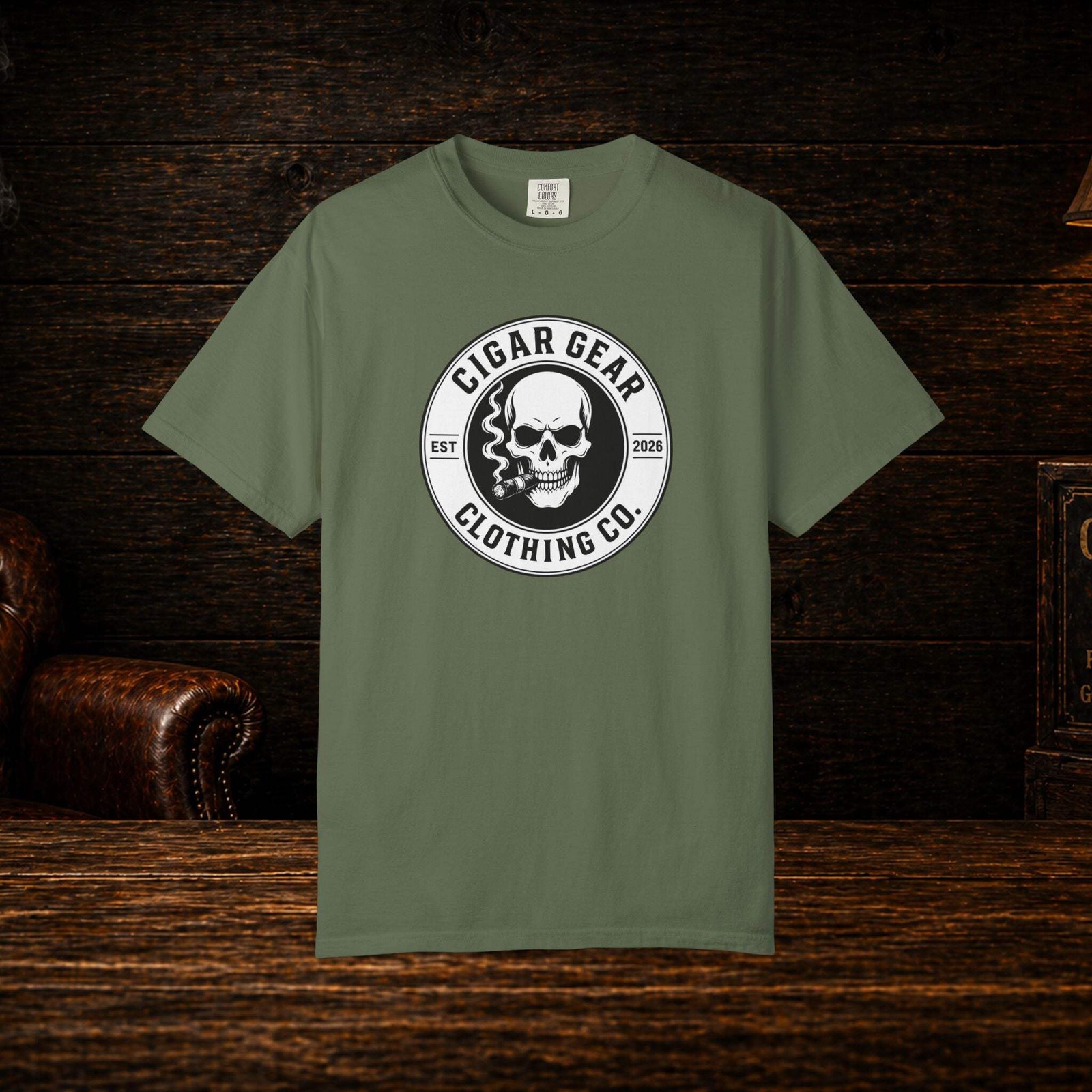 Cigar Gear Skull Logo T Shirt Men’s Graphic Tee Smoking Lounge Apparel