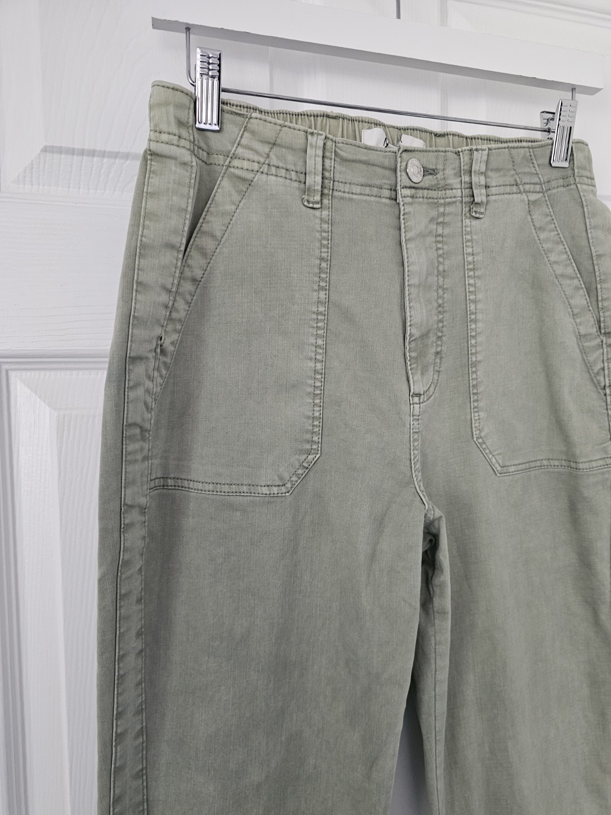 EX M&S Chino Trousers Cuffed Size 10 Cotton Blend Soft Green Elasticated BNWOT