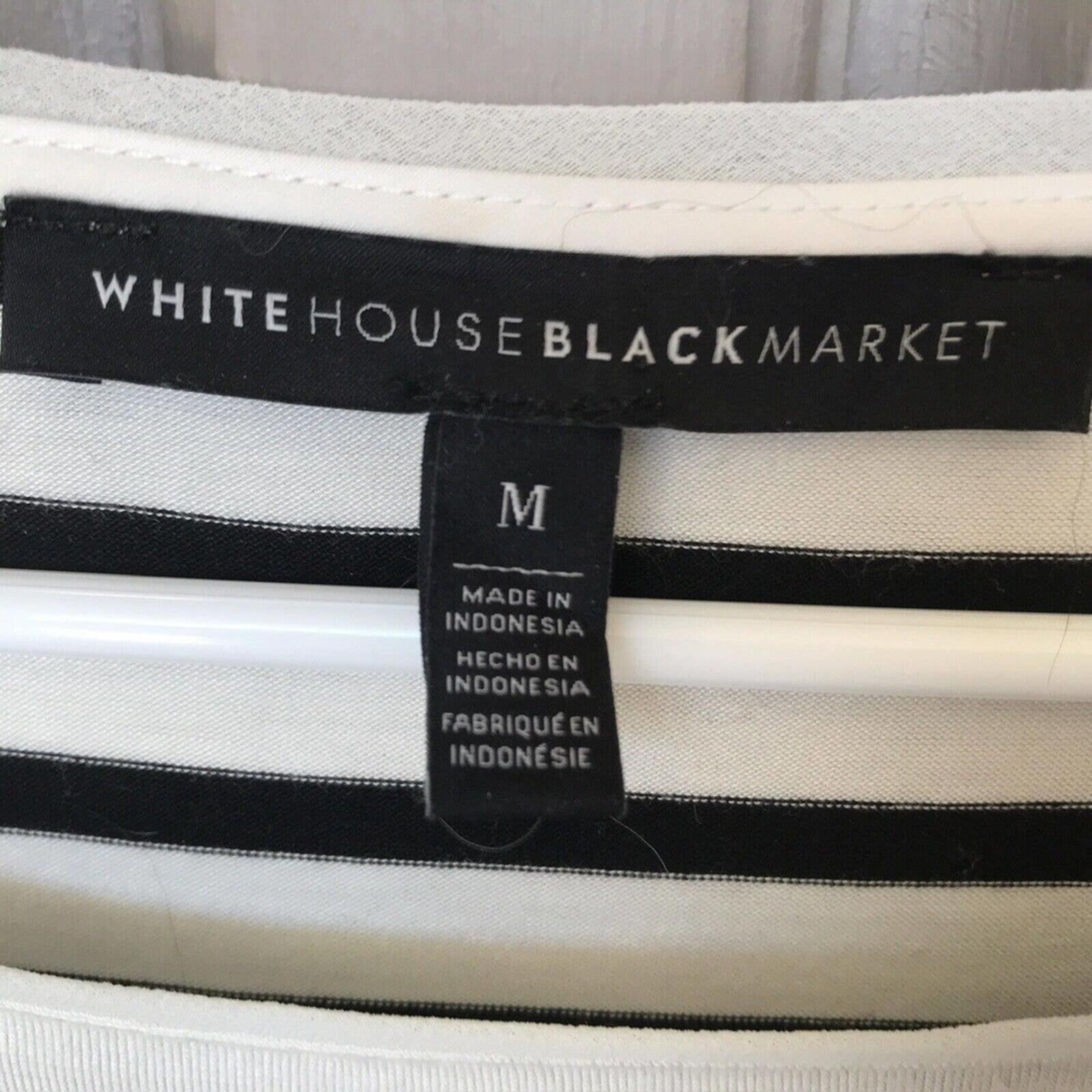 WHBM Top SzM Blk/Wht Stripe Lace Embellishment Boat Neck Used