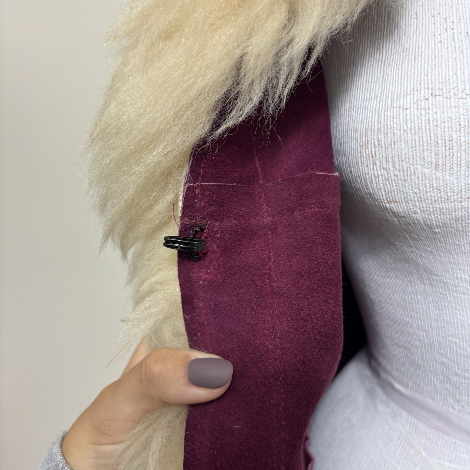 Vtg 60s 70s Penny Lane Burgundy Suede & Lamb Shearling Vest Hippie Afghan Coat S
