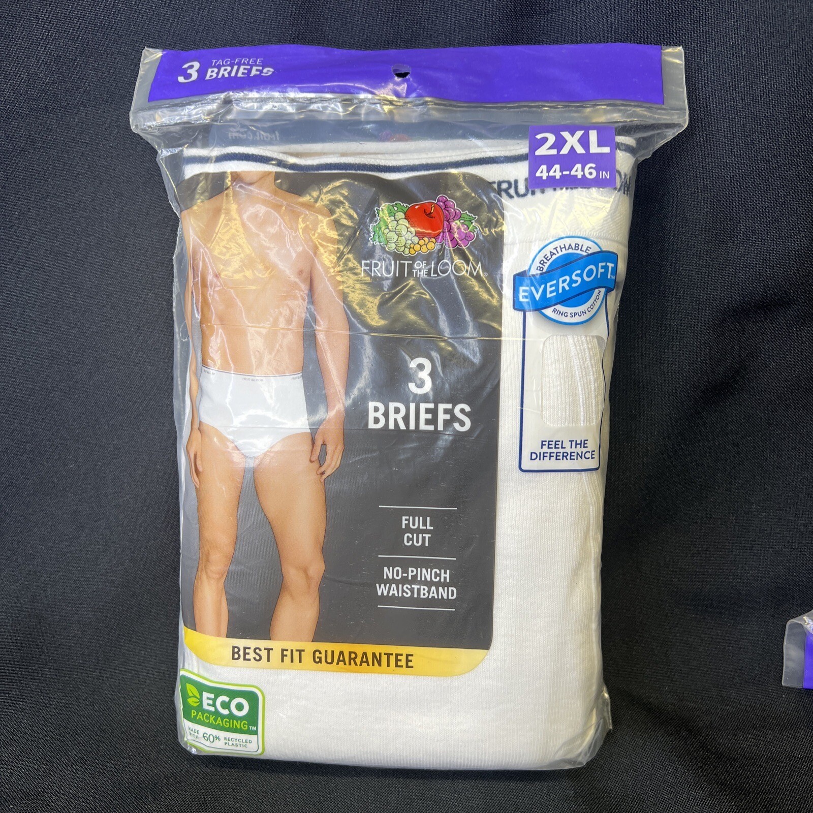 3-Pack • Fruit of the Loom Tag-Free Briefs Size 2XL • 44-46” Waist 100% Cotton