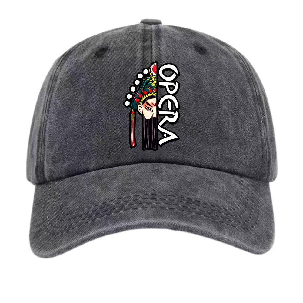 Oriental Peking Opera Split Mask OPERA Vintage Washed Streetwear Baseball Cap